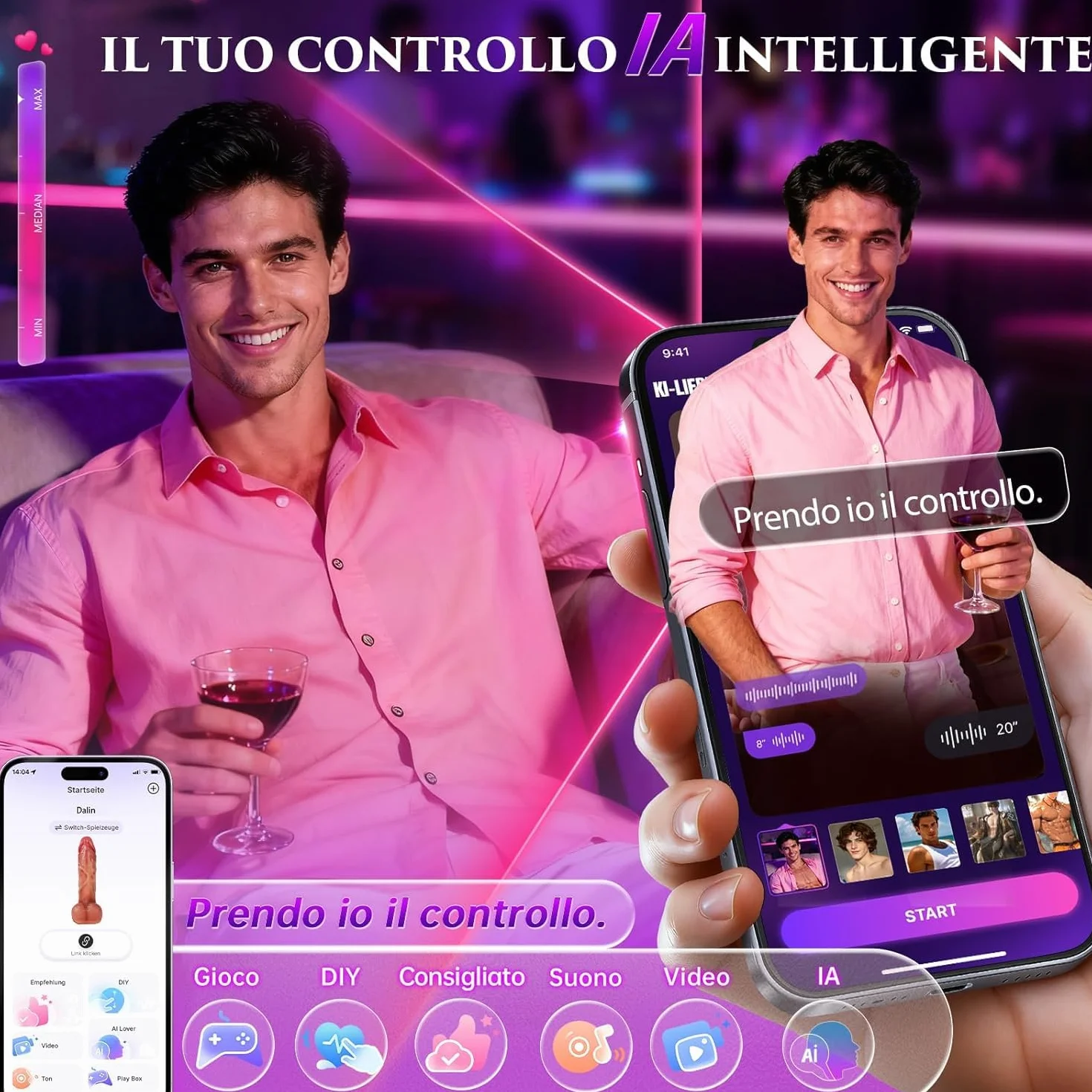 Dildo Realistico Doppi Sex Toys Anale XXL Vibratore per Donna Riscaldare 42°C 9 Modalità Spinta Vibrazione App Giochi Interattivi
