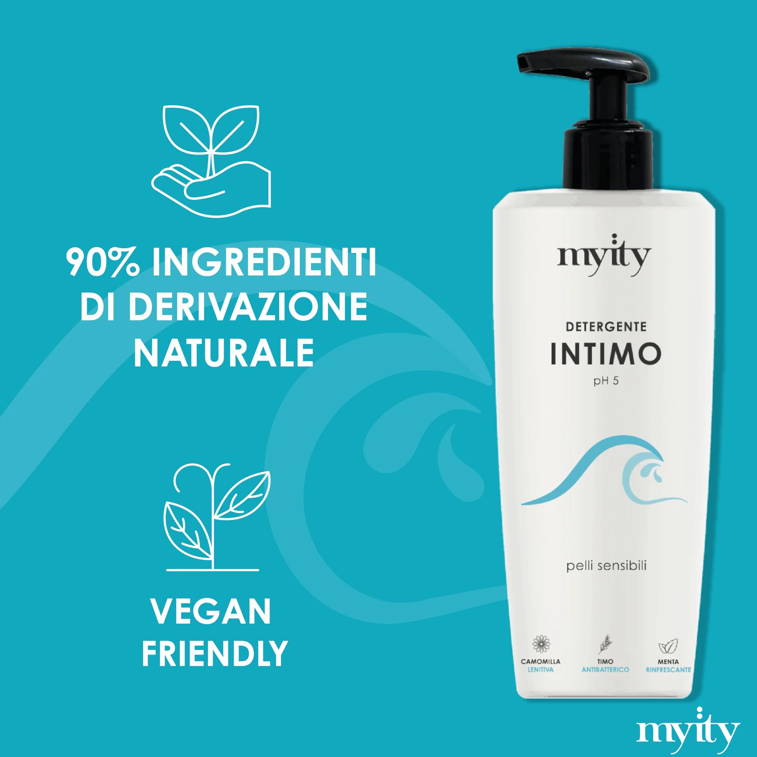 Detergente Intimo Myity pH 5 per Pelli Sensibili - Antibatterico, Rinfrescante, Senza Profumo, Vegano