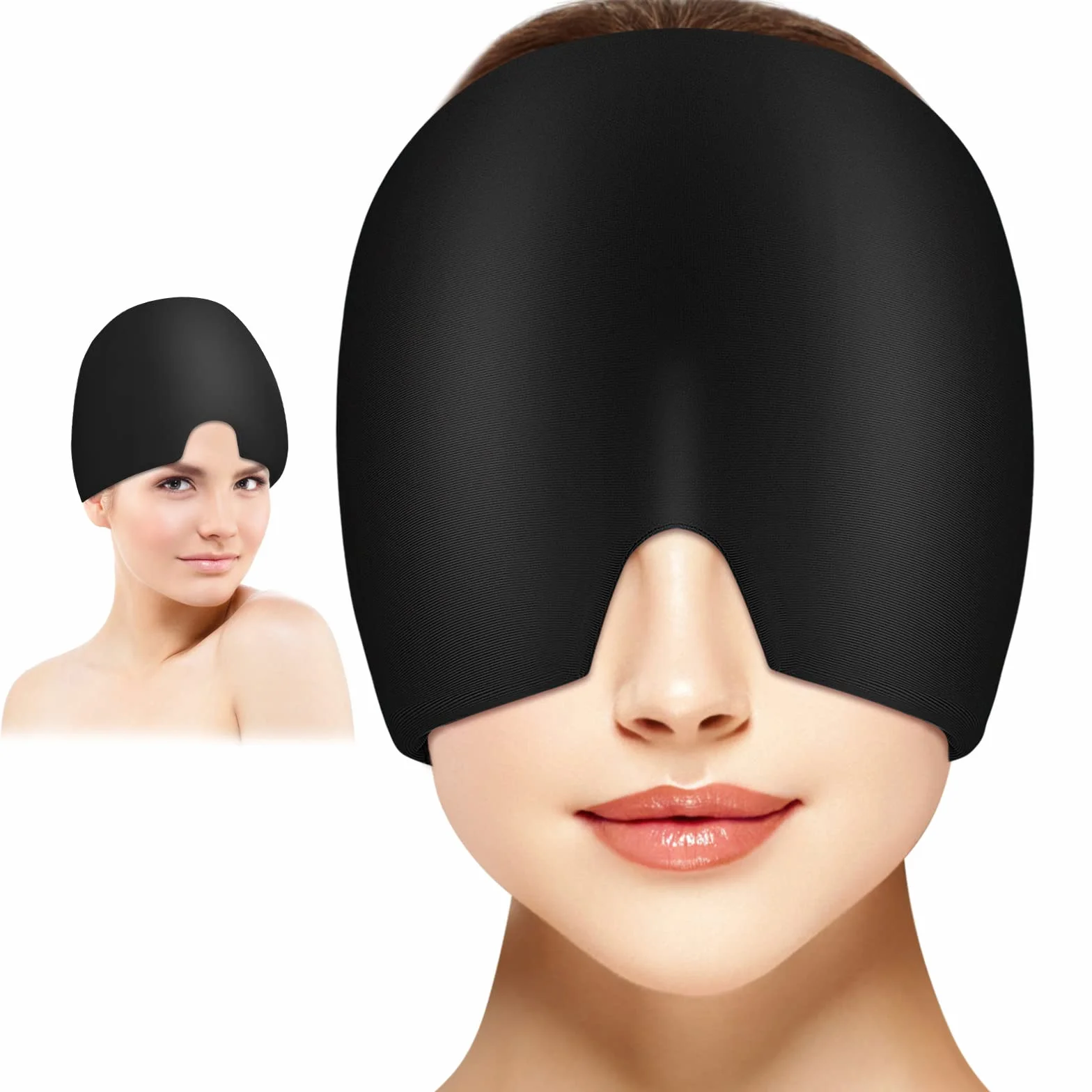 ACWOO Cappello per Emicrania, Riutilizzabile Cappello Mal di Testa Gel Ghiaccio, Confortevole Cuscinetti Terapia Caldo/Freddo per Alleviare L'emicrania, Occhi Gonfie e Sinus Stress (Nero)