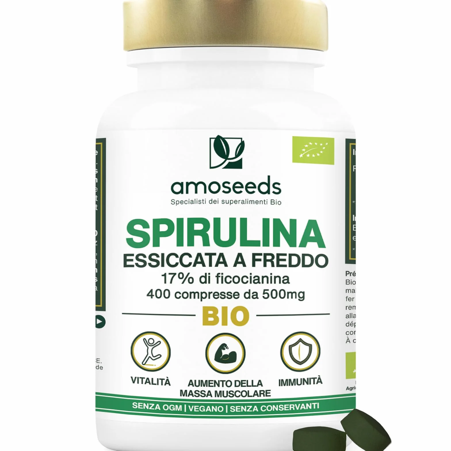 Spirulina BIO 4500mg 17% Ficocianina 400 Compresse Vegane 500mg