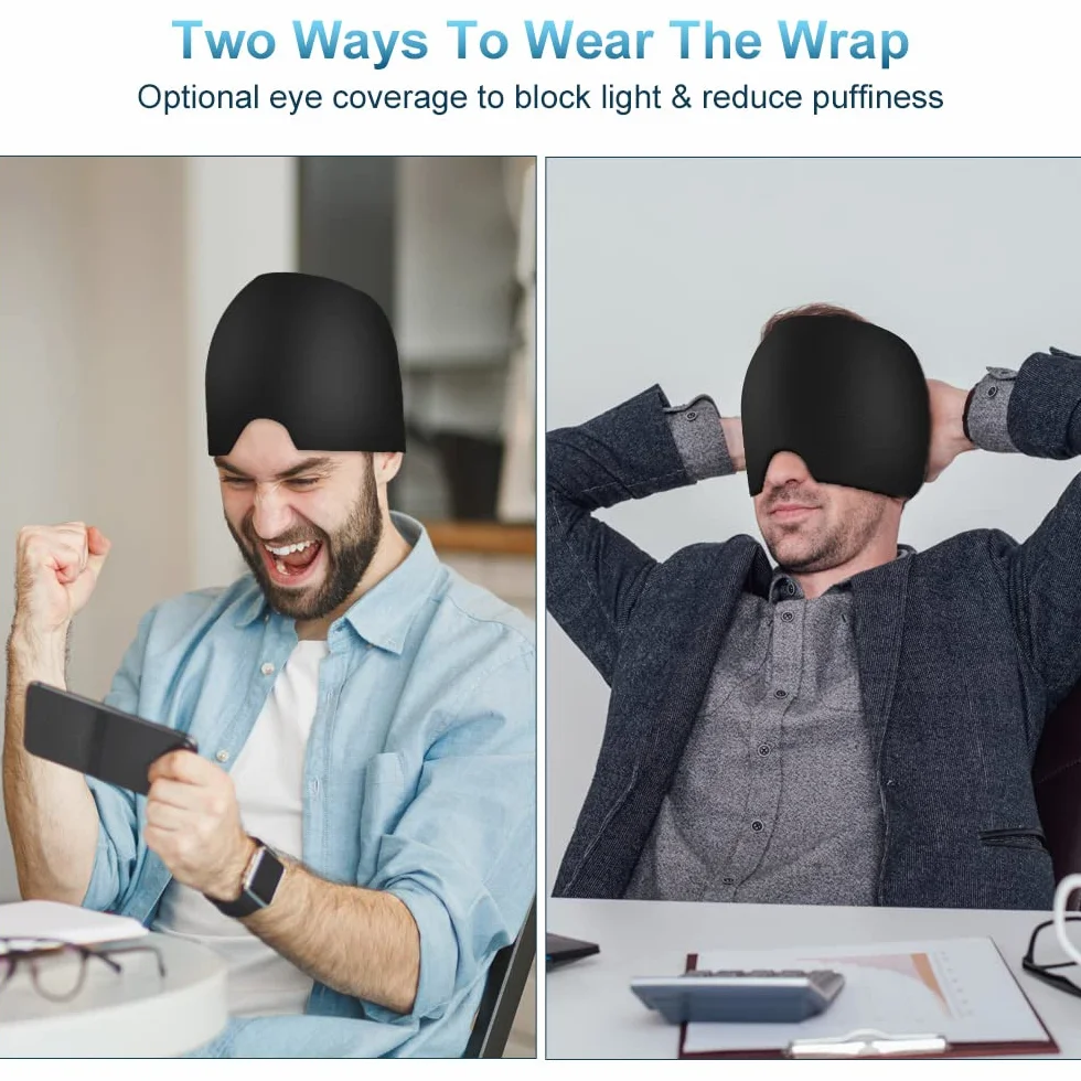 ACWOO Cappello per Emicrania, Riutilizzabile Cappello Mal di Testa Gel Ghiaccio, Confortevole Cuscinetti Terapia Caldo/Freddo per Alleviare L'emicrania, Occhi Gonfie e Sinus Stress (Nero)