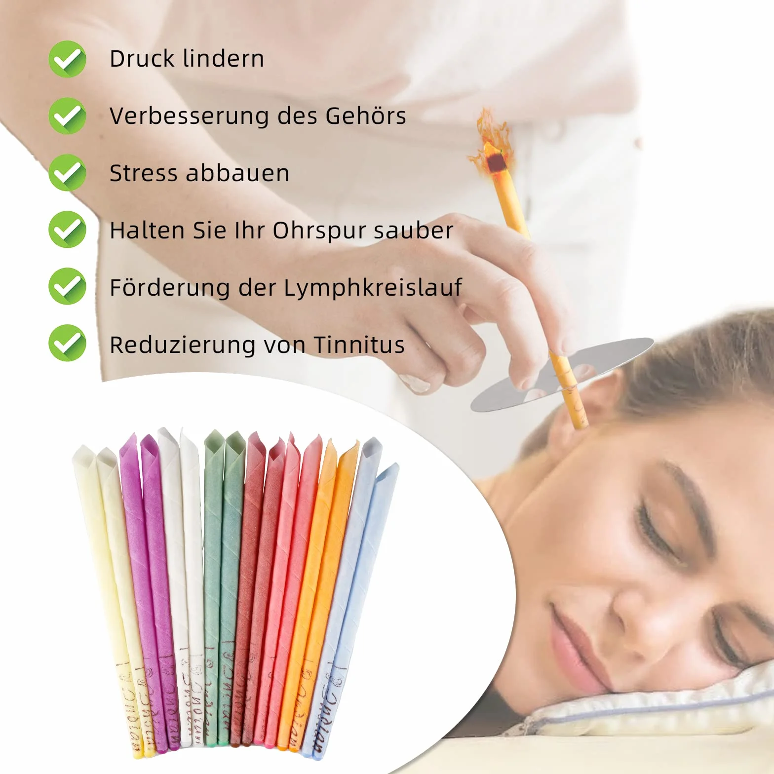 20 Pezzi 8 Diverse Fragranze Coni per Orecchie,25cm Cono Orecchie Cerume con 10 Dischi Protettivi e Tampone di Cotone,per Rimuovere la Cera Dell'orecchio,Relax e Pulizia
