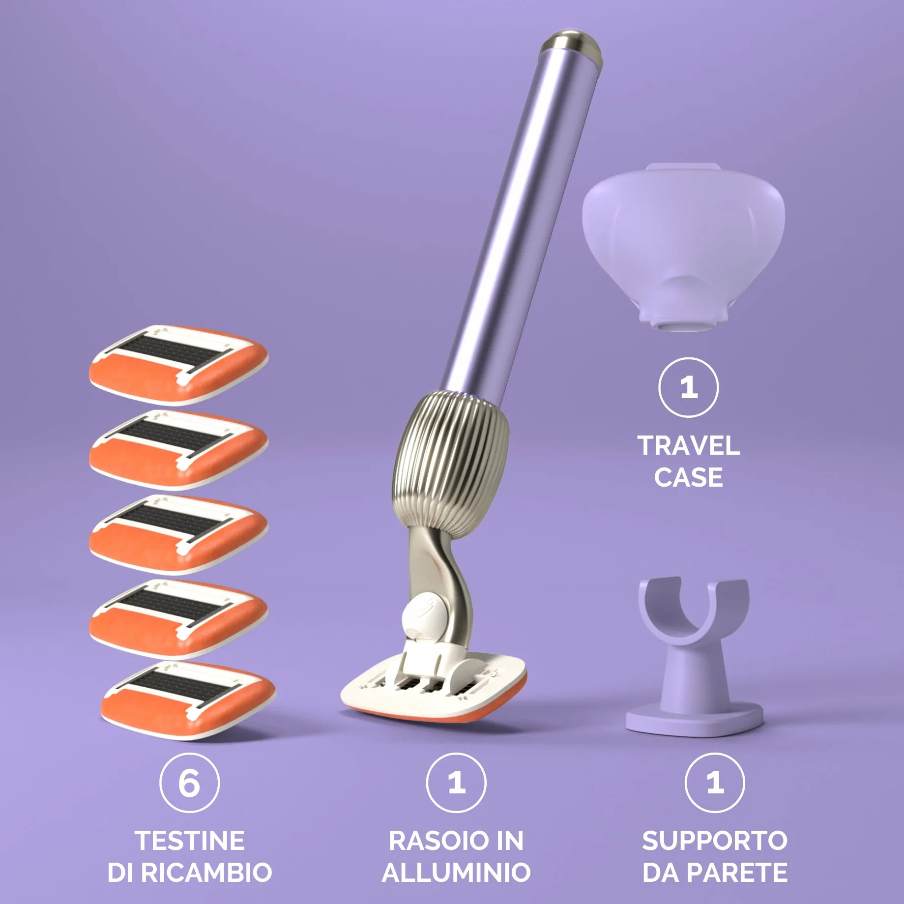 Rasoio Donna Fler The Razor Shave Set con Testine Intercambiabili, 6 Lamette e Custodia