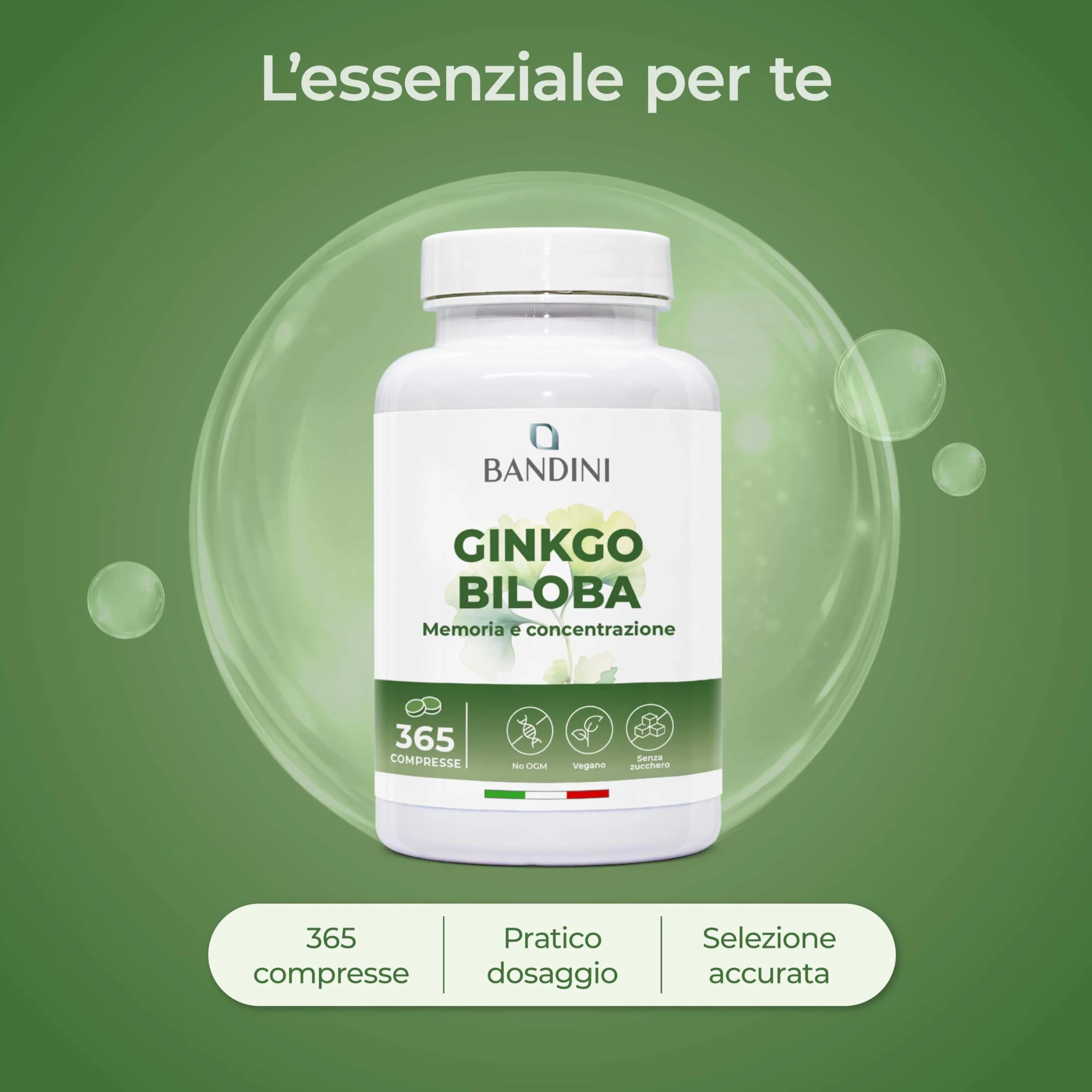Bandini Ginkgo Biloba 6.000mg 365 Compresse Estratto 50:1 Integratore Nootropico Vegan