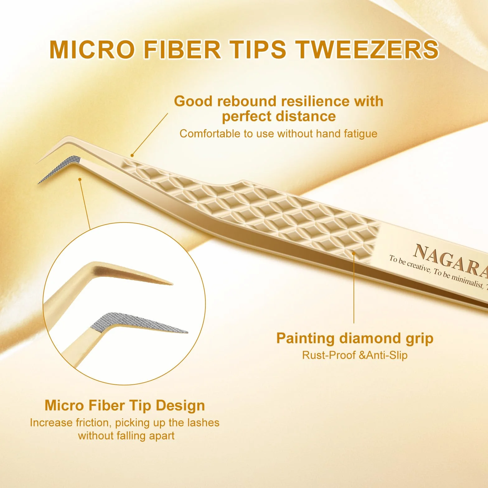 NAGARAKU Pinzette Fibra Ciglia Volume Innesto Pinzetta Oro Punta 0,8cm Fibra Di Precisione Punta Professionali Antistatiche Antiscivolo Inossidabile Tweezer Per Mega Lash Volume Fans (80 Gradi AG-10)