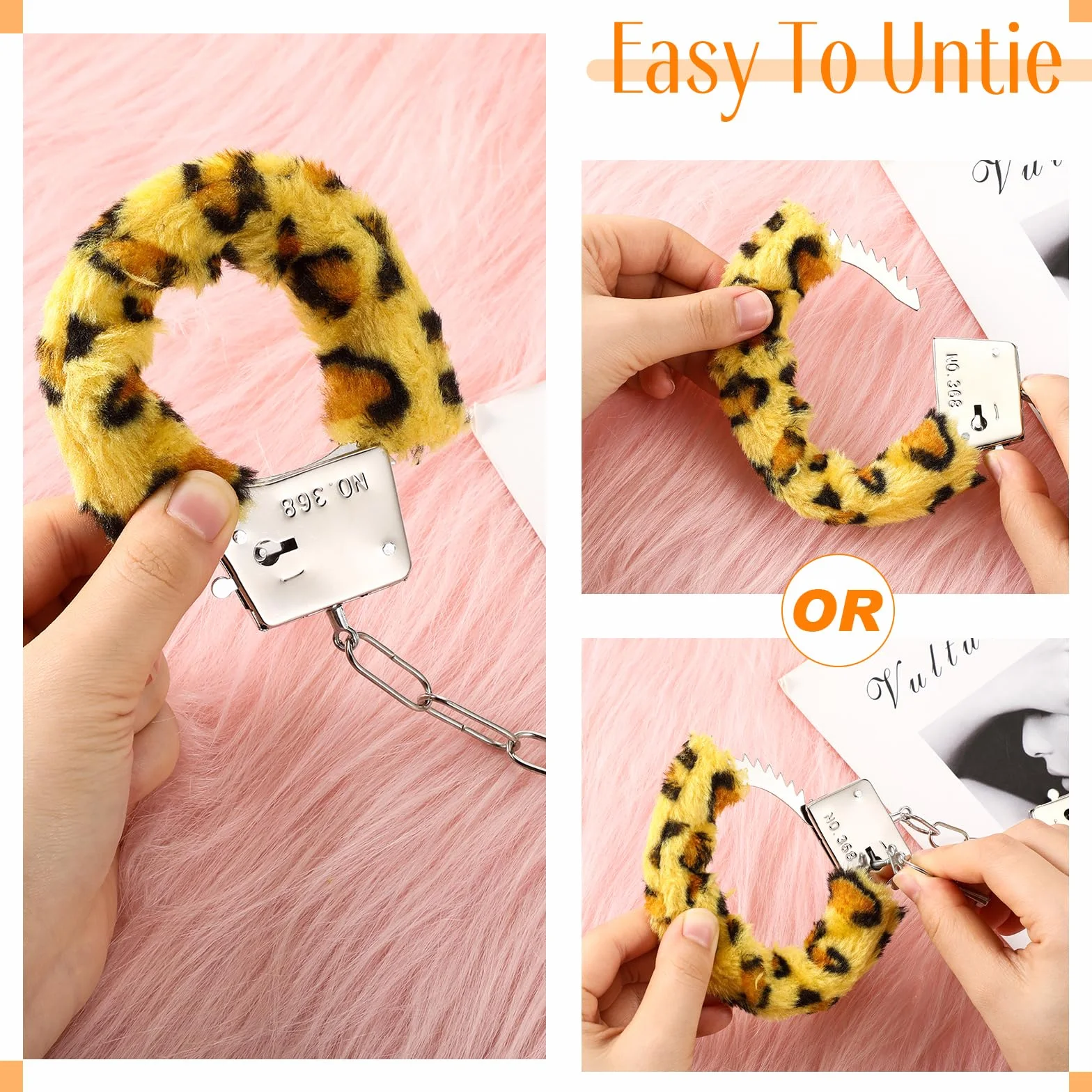 Manette in Metallo con 2 Chiavi Giocattolo di Manette con Peluche e Chiavi Morbide Manette per Cosplay di Polizia per Feste in Costume Accessori per Props Foto (Leopardato, Stile Peluche)