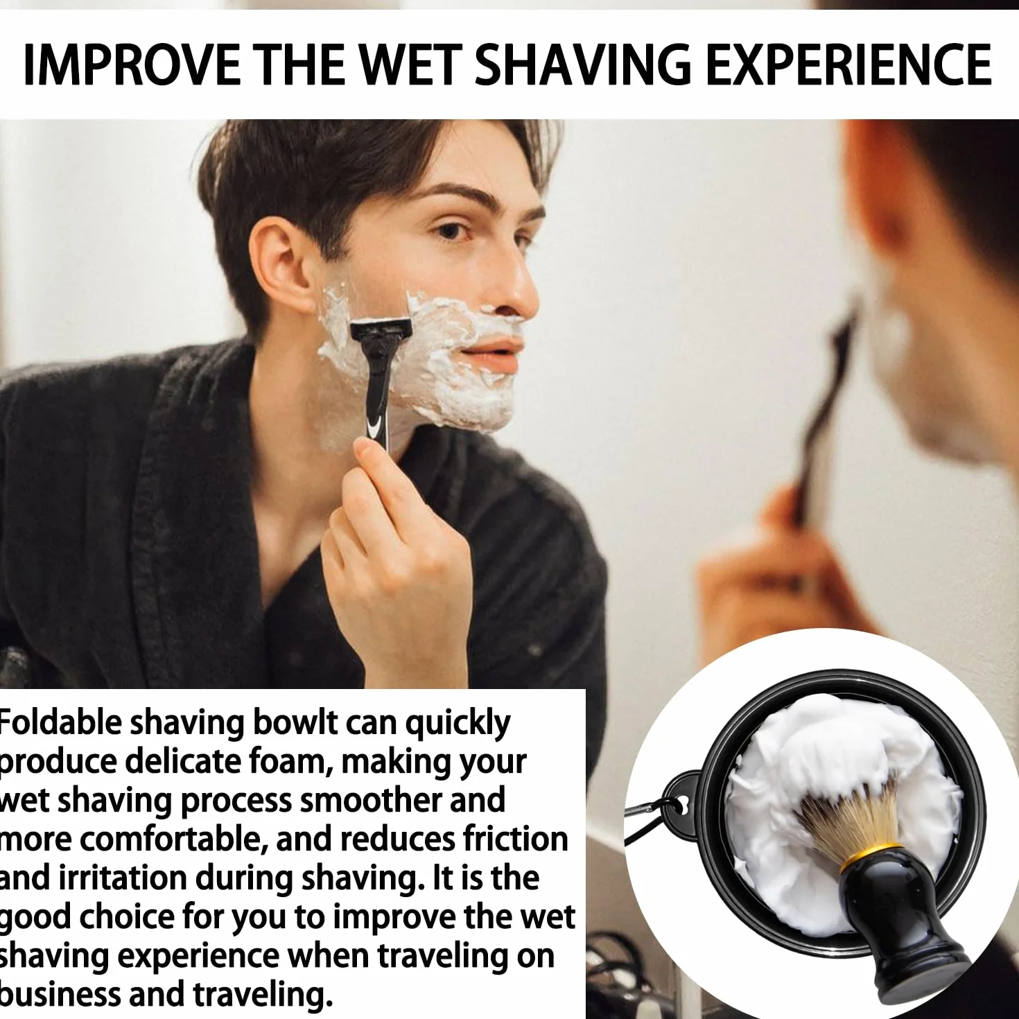 Ciotola da barba, ciotola da barba pieghevole da viaggio per crema da barba, tazza da barba in silicone per rasatura bagnata per uomini