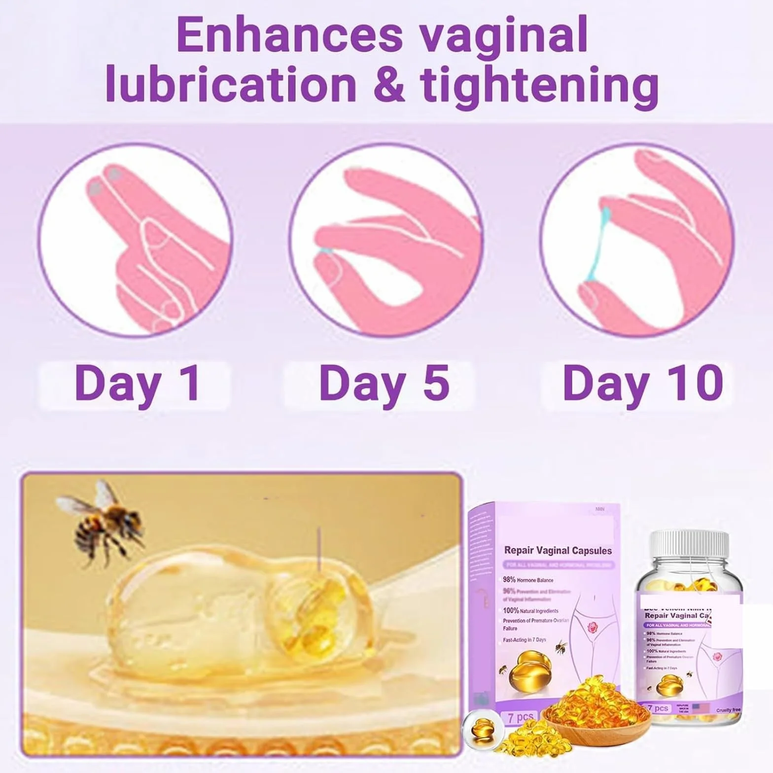 Capsule di Riparazione vaginale, Capsule di rassodamento vaginale Naturale, Capsule Dimagranti Anti-prurito istantanee, Capsule di Riparazione rassodanti e Rosa e Tenere