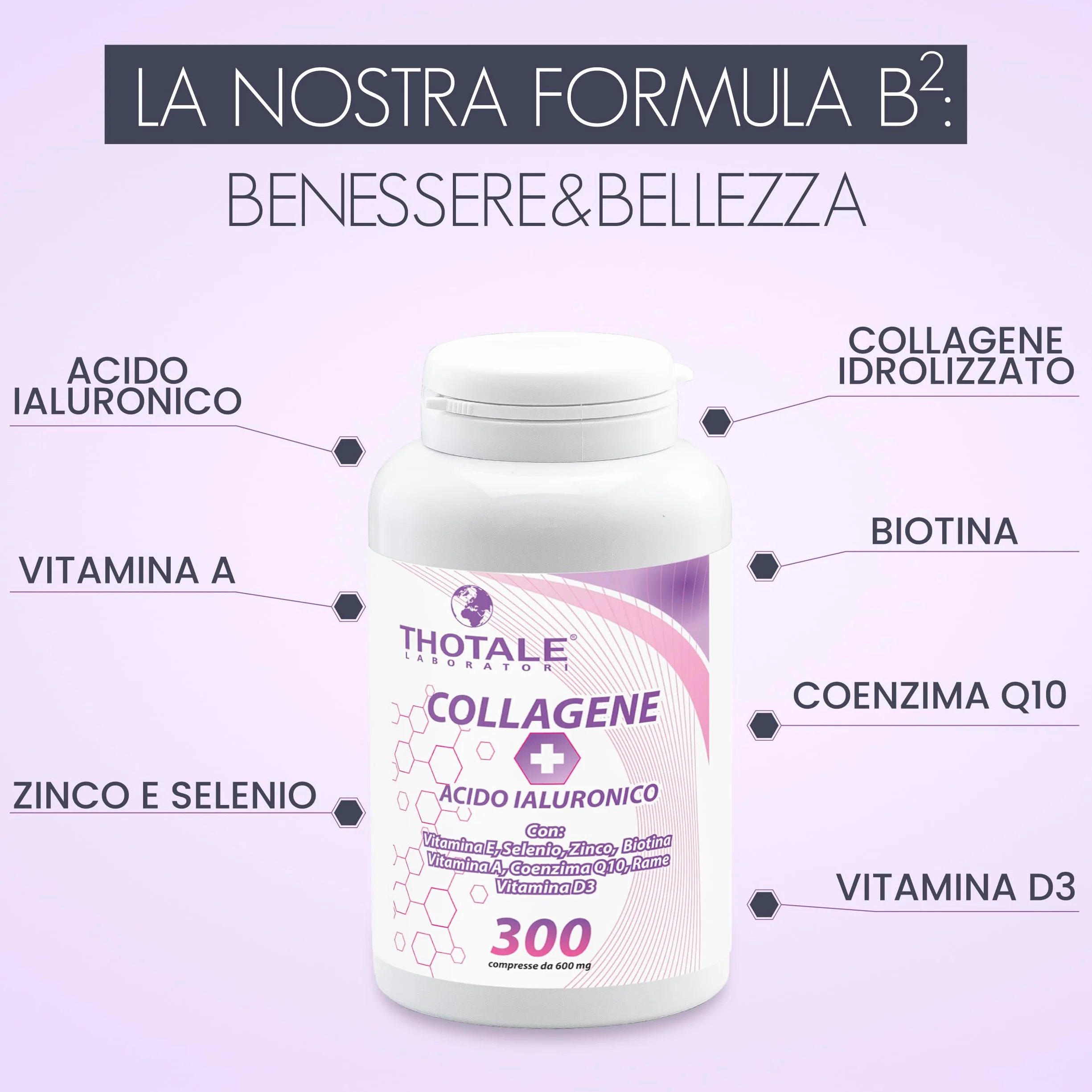 Collagene Idrolizzato 2000mg e Acido Ialuronico 300 Compresse Integratore per Pelle Ossa Articolazioni