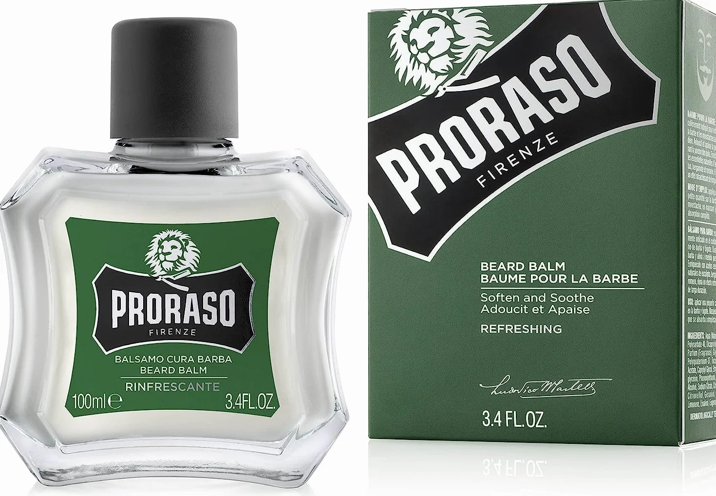 Proraso Balsamo Cura Barba Rinfrescante, 100ml, Balsamo barba uomo per nutrire e ammorbidire la pelle ottenendo immediato sollievo, Made in Italy