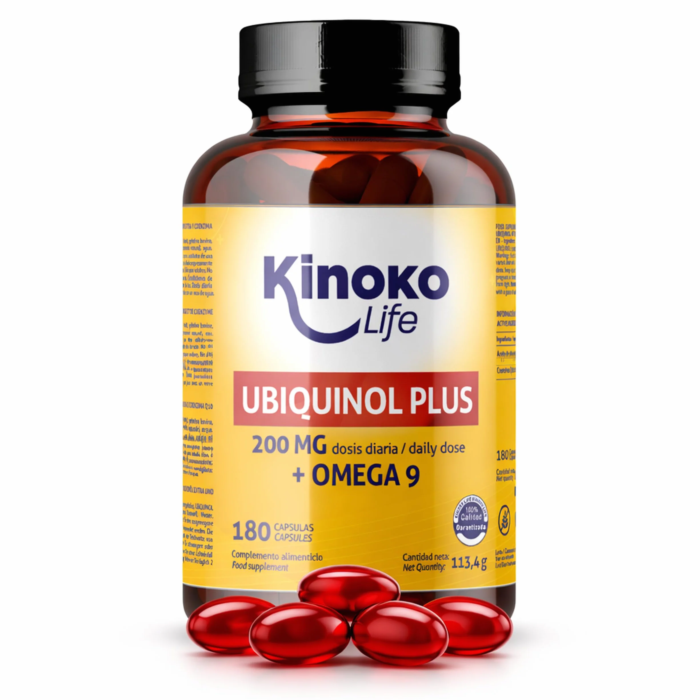 Ubichinolo Coenzima Q10 180 Capsule, Ubiquinol Plus 200 mg Dose Giornaliera, 100 mg per Capsula, CoQ10 Ridotta con Omega 9 e Olio Extravergine di Oliva, Softgels, Kinoko Life