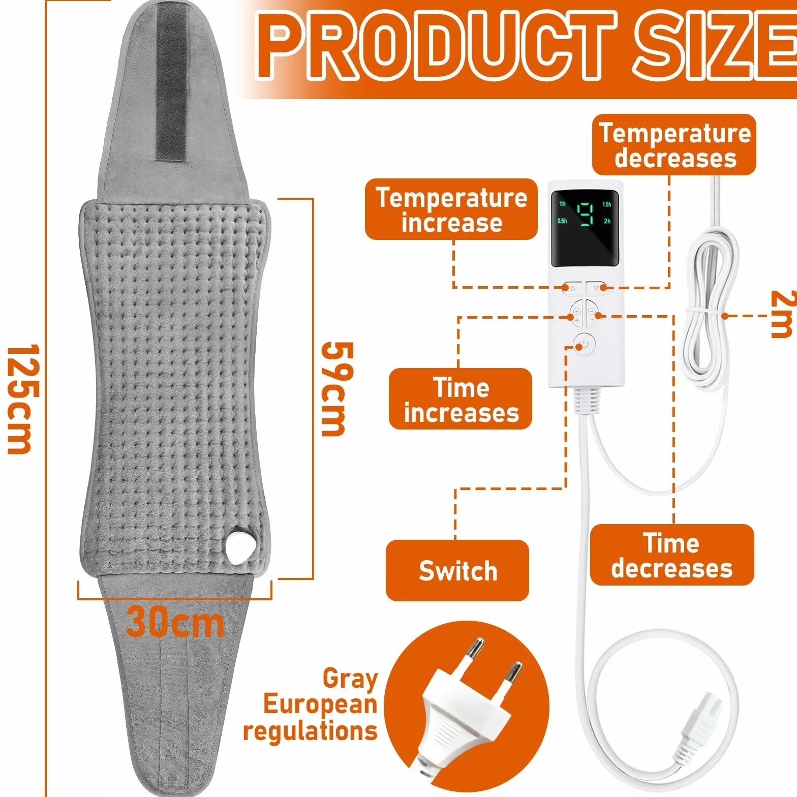 Termoforo Elettrico 125x30cm Termoforo Lombare con 9 Livelli di Calore,4 Impostazioni di Tempo,Cuscino Termico Elettrico per Schiena Addome,Spegnimento Automatico Coperte comode
