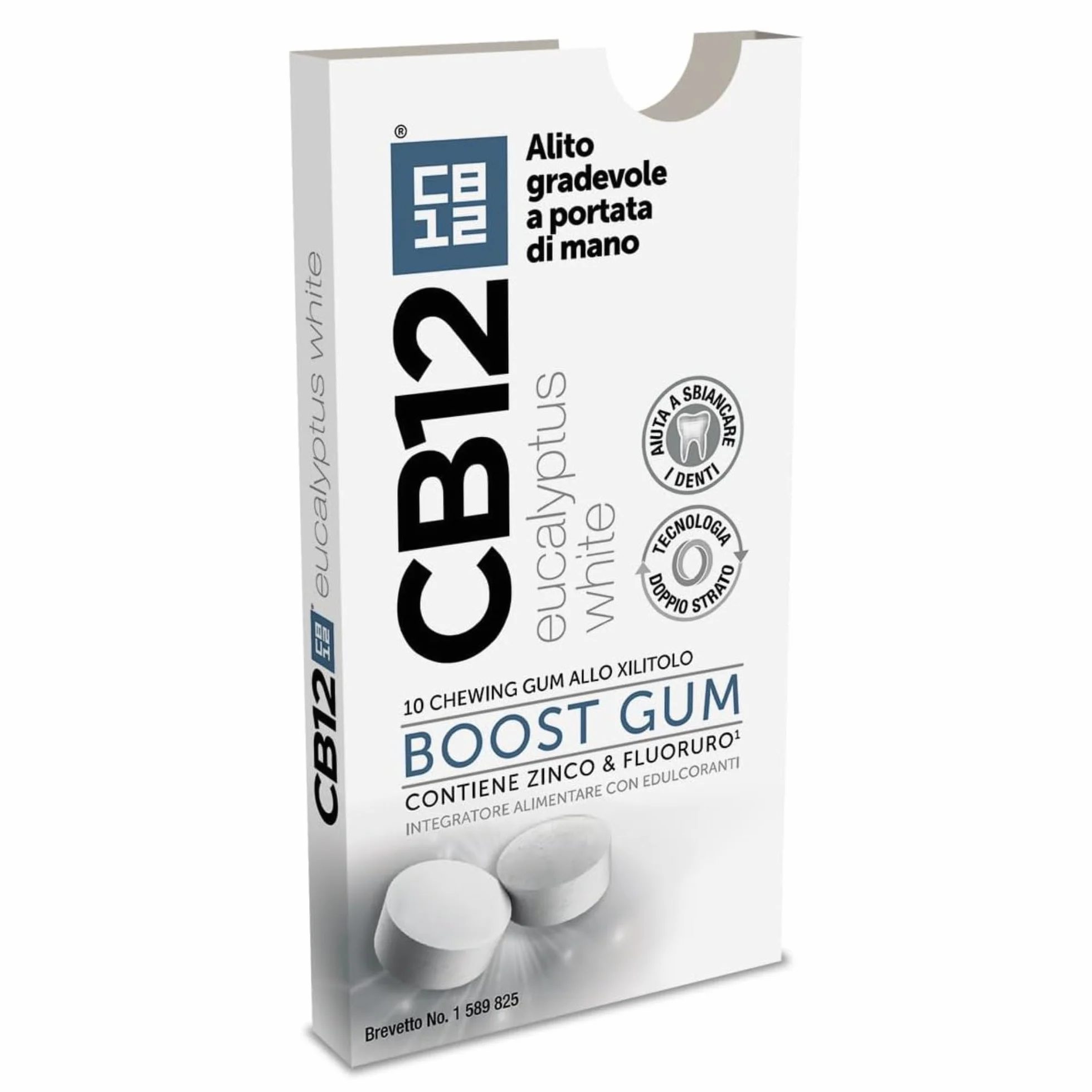 CB12 Boost Gomme da Masticare Senza Zucchero con Xilitolo Gusto Eucalipto Effetto Sbiancante 10 Chewing Gum