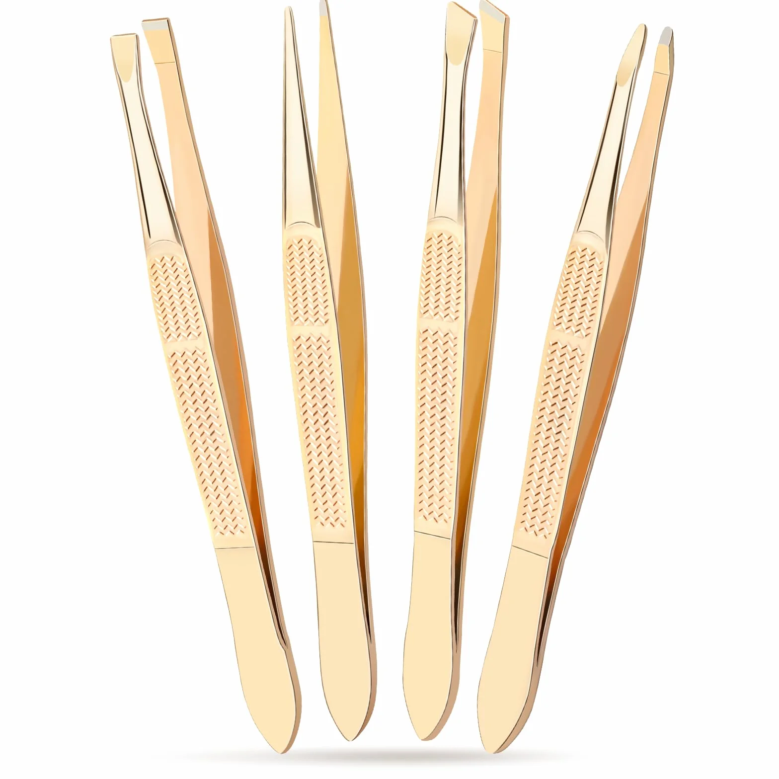 Alyvisun 4 Pezzi Pinzette Sopracciglia Professionale, Portatile Acciaio Inossidabile Pinzetta, Rivestimento Antiscivolo Progettazione, Pinzette di Precisione Adatto per Capelli Incarniti (Dorato)