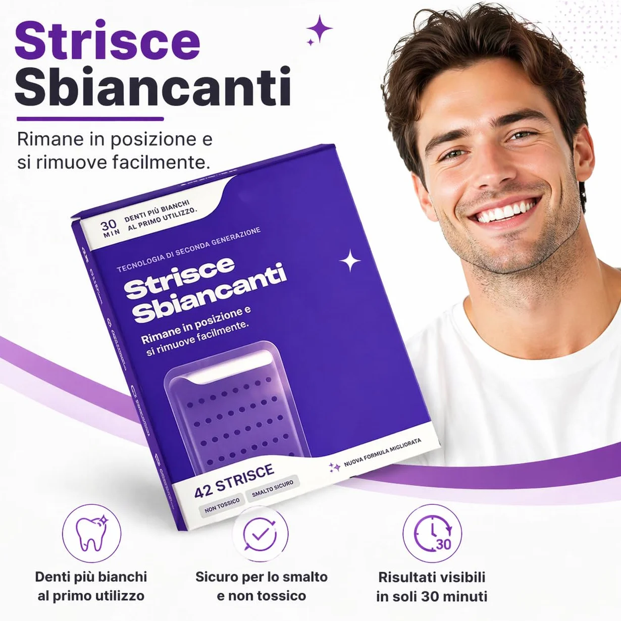 Dr Dent Bleaching Strips 42 Strisce Sbiancanti per Denti Senza Perossido Tecnologia Viola Delicate sullo Smalto