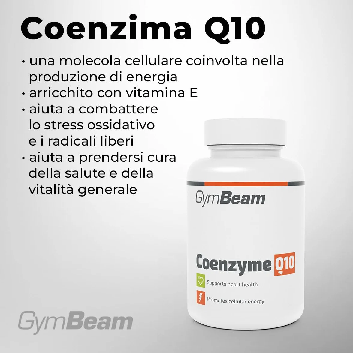 GymBeam Coenzima Q10, Integratore per l'Energia, Coenzima Q10 Ricco di Vitamina E, per Combattere lo Stress Ossidativo, Migliorare la Salute della Pelle e Performance Sportiva, in Compresse (60 cps)