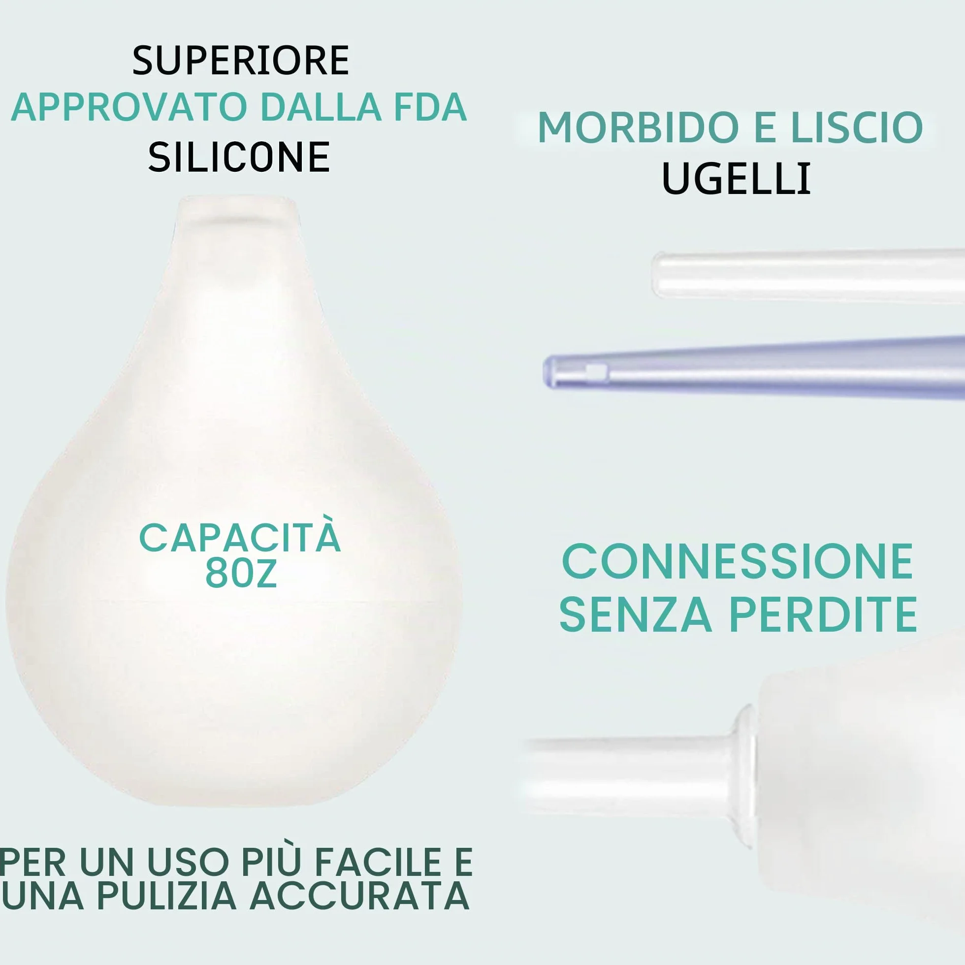 TopQuaFocus 8 oz Enema Bulb Kit anale e vaginale Douche Bulb per gli uomini sistema di risciacquo Enemas Silicone Bulb 4 punte sostituibili (trasparente)
