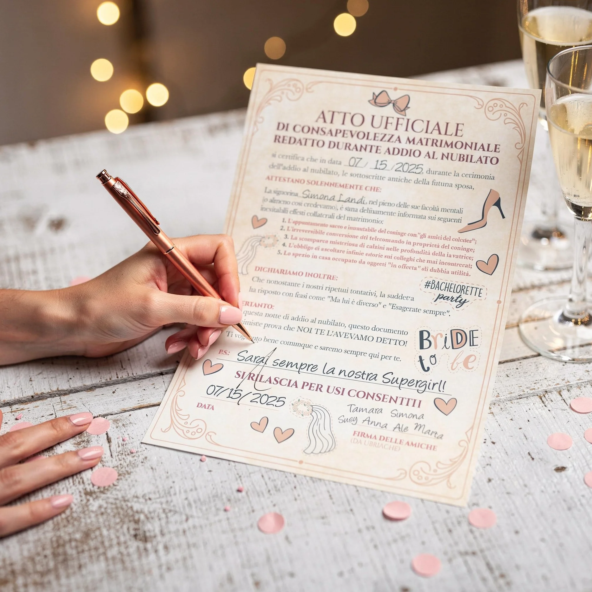 KAÏDENSÏ Gadget Addio al Nubilato Sposa - Pergamena Atto di Consapevolezza Matrimoniale - Accessori Team Bride Divertenti - Kit Idea Regalo Originale