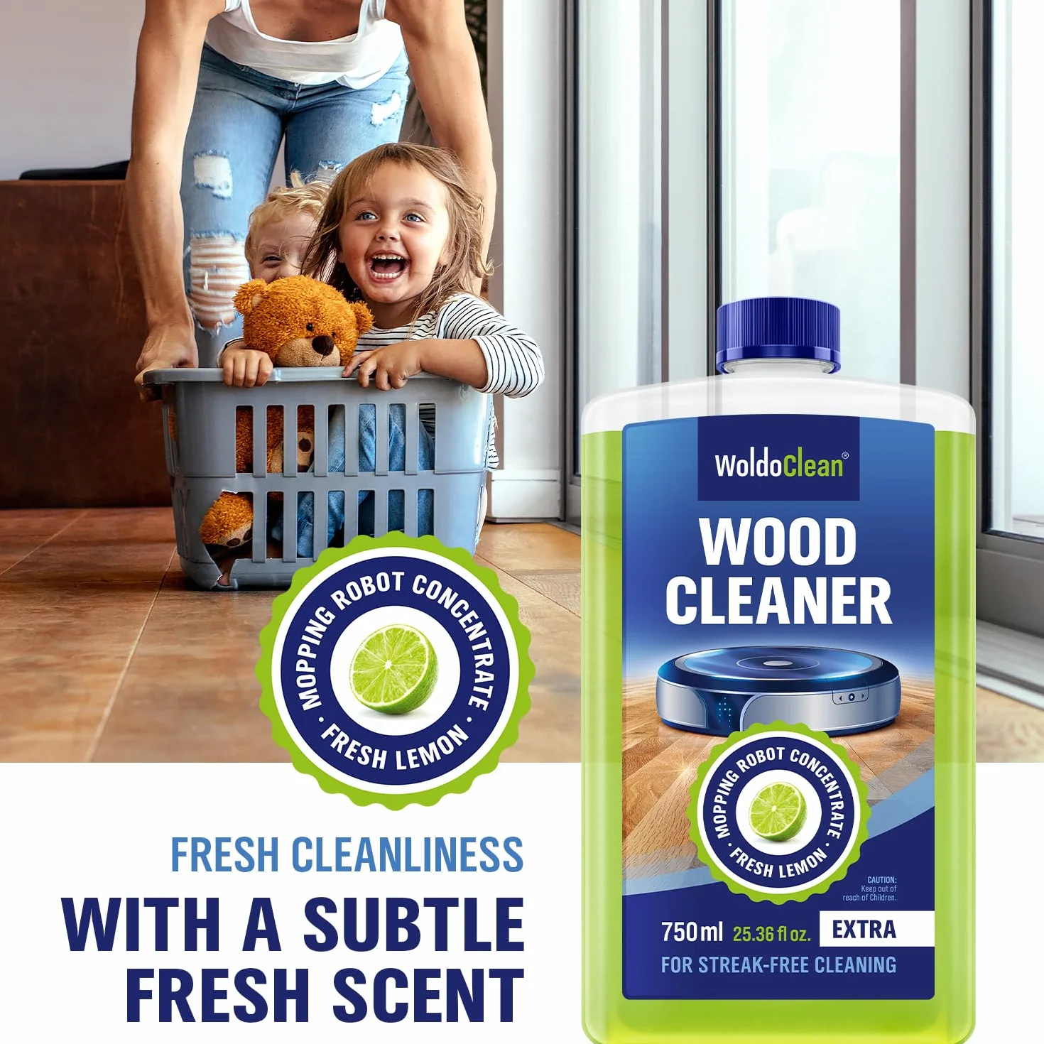 WoldoClean Detergente per Robot Lavapavimenti 750ml - Pulitore Concentrato Agrumi per Parquet e Laminato