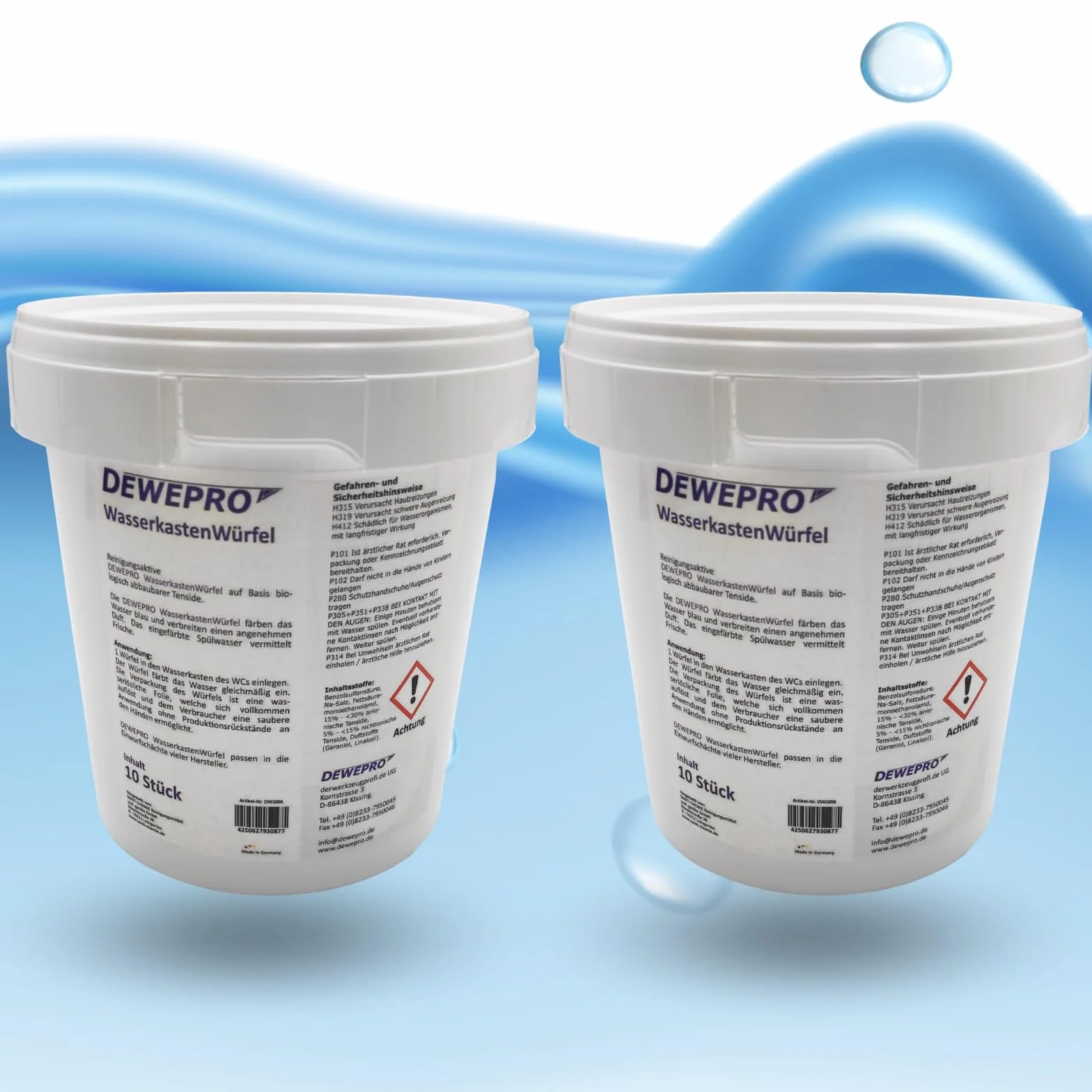 DEWEPRO - Set di 2 barattoli di pastiglie detergenti da 10 cubetti per WC da inserire nella cassetta dell’acqua di scarico per la freschezza del bagno