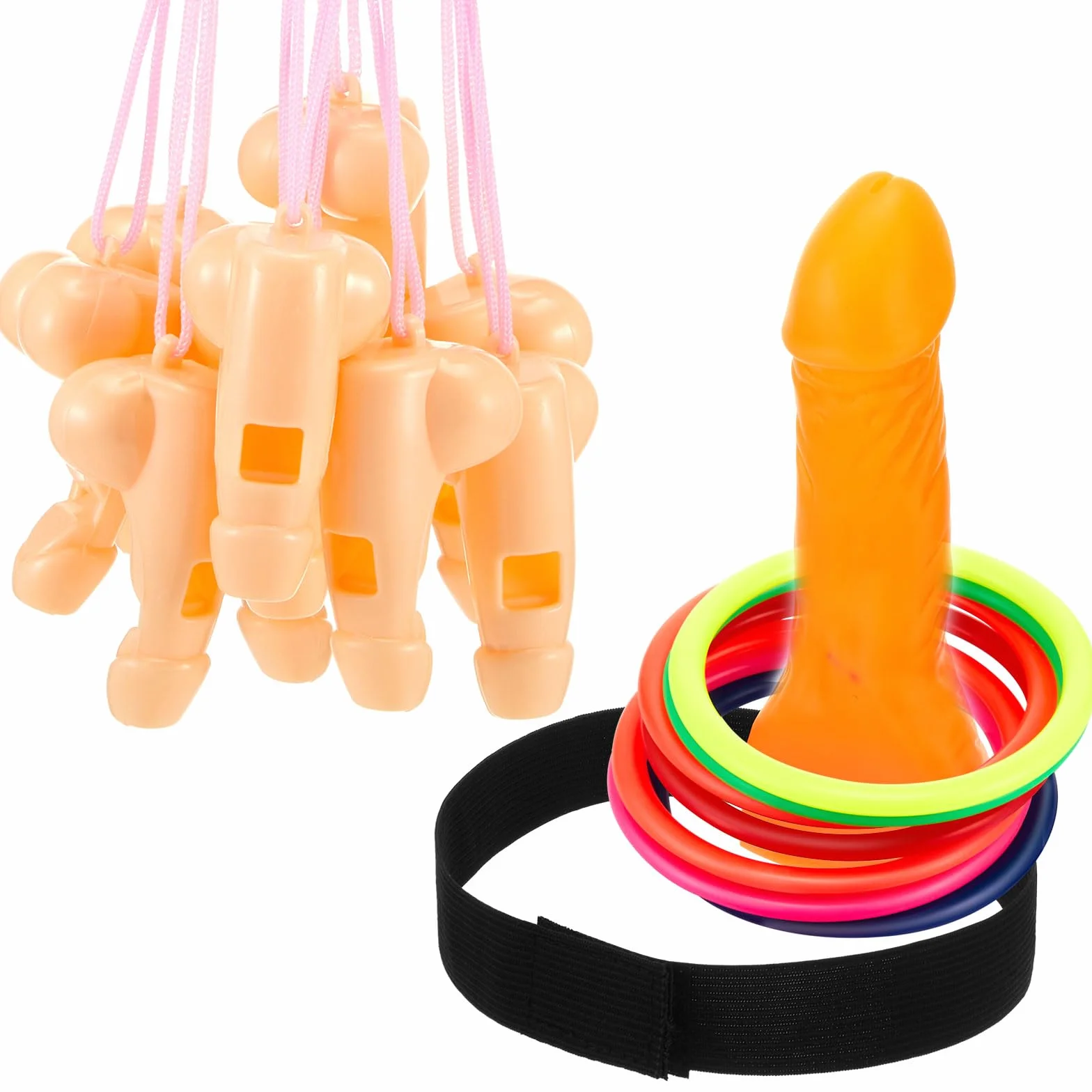 Cindeer Gioco di Anelli di Pene Incluso 1 Testa per Lancio degli Anelli del Pene 12 Anelli di Lancio del Pene 12 Fischietti da Festa a Forma di Pene Fischietto Divertente per Donne Uomini