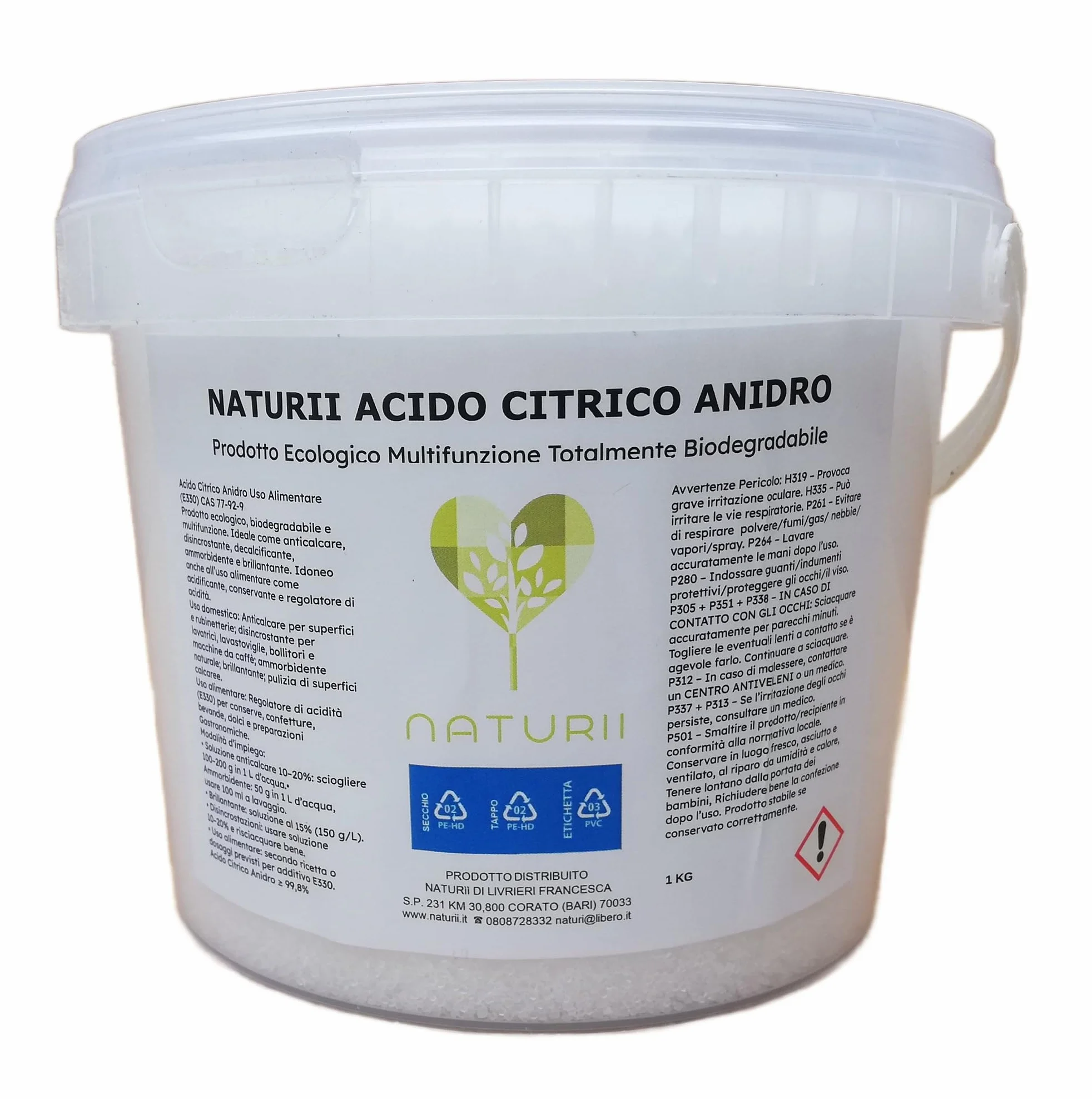 NATURII Acido Citrico Anidro E330 5 kg Anticalcare Naturale Biodegradabile Multiuso