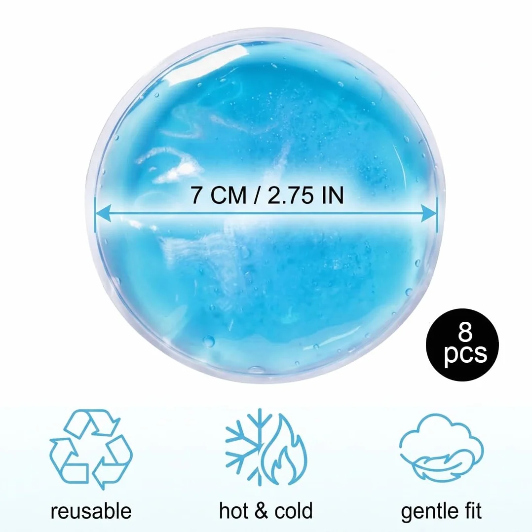 8 Ghiaccio Gel Riutilizzabile, Gel Ice Packs Rotondi 7cm, per Impacchi Freddo Caldo, Compatibili con Maschere Occhi, per Fisioterapia, Mal di Testa e Lenimento Dolori