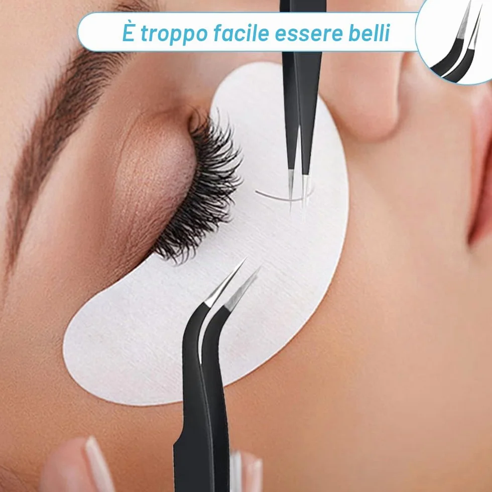 Pinzetta, 2 Pinzetta Extension Ciglia, Kit Pinzetta per Ciglia, Pinzette Diritto e Curvo Tip Pinzette, Professionale Pinzette in Acciaio Inox, per Estensioni Ciglia, DIY