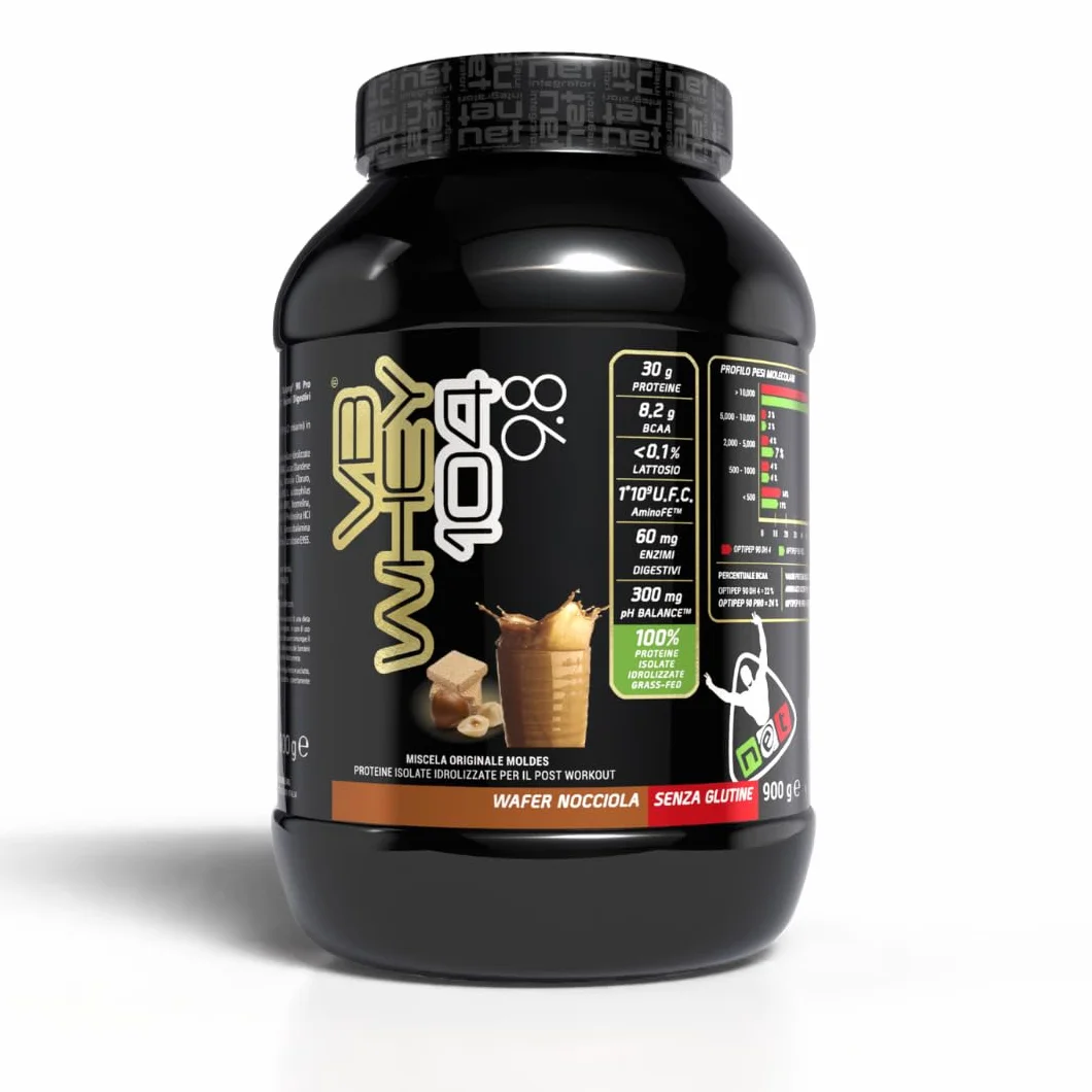 NET Integratori VB WHEY 104 9.8 Optipep 900g Wafer Nocciola Proteine Isolate Idrolizzate con EAA e BCAA