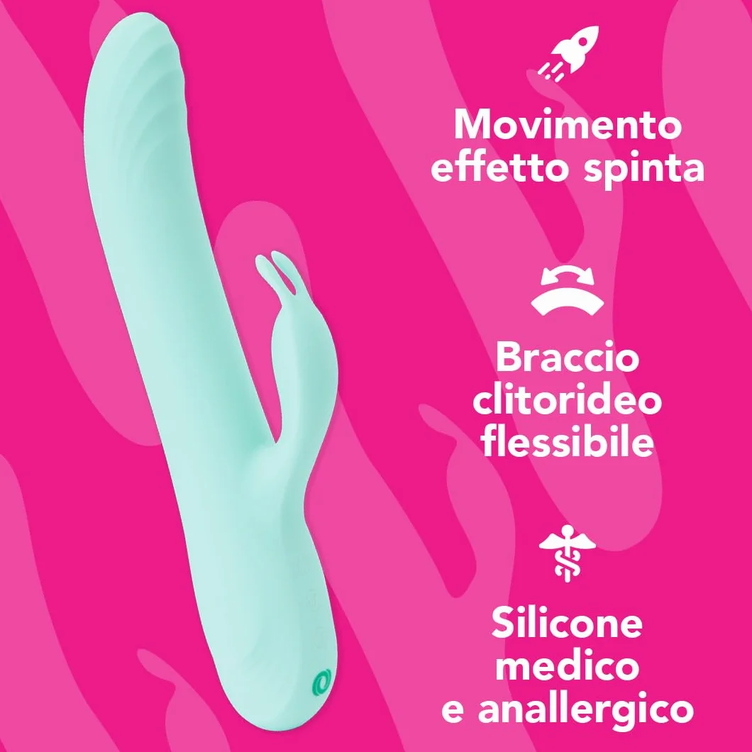 Control Be Playful, Vibratore Rabbit con Effetto Spinta e Braccio Flessibile per il Clitoride, Silicone medico senza Ftalati, Ricarica USB, Water Splash (IPX4)