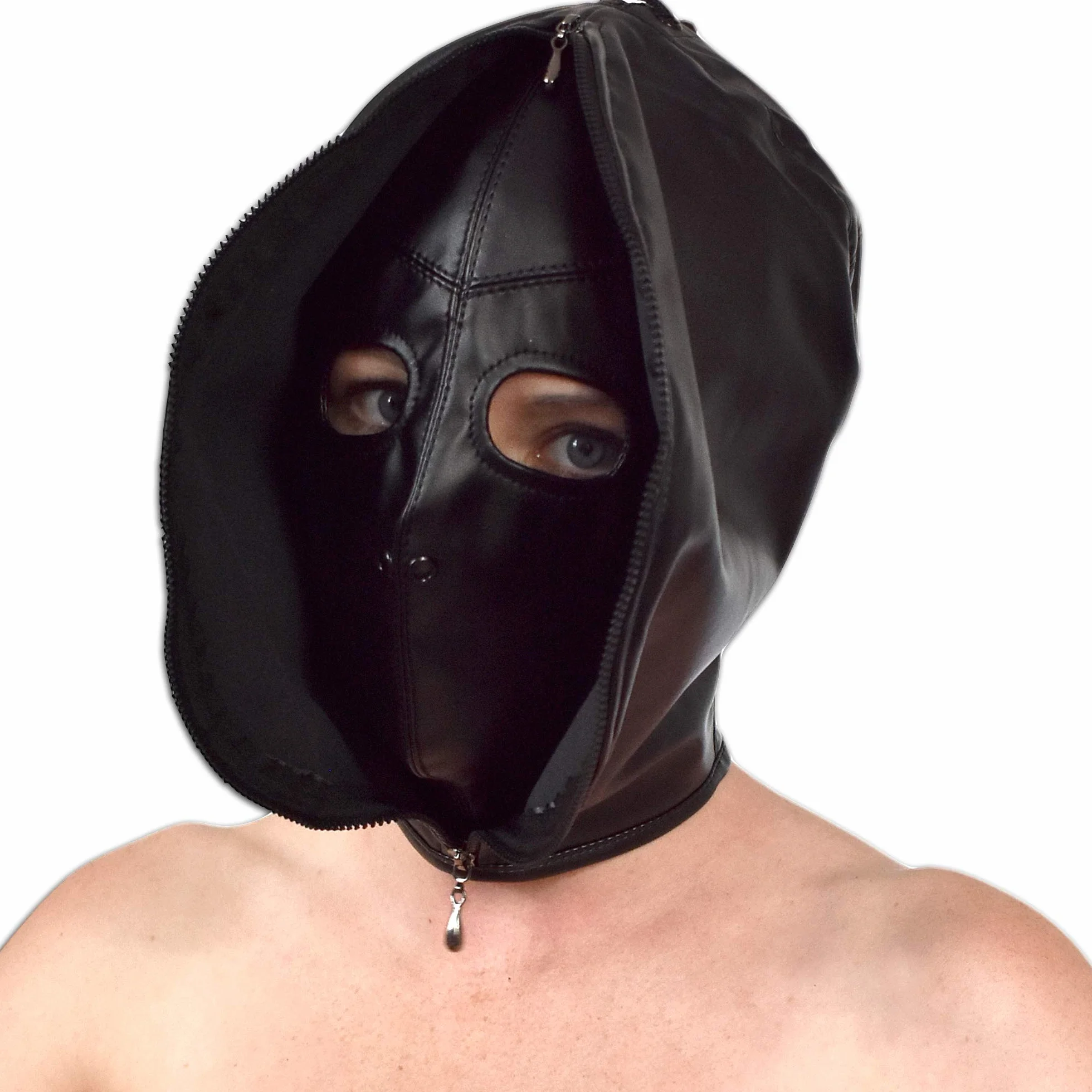 Maschera BDSM in similpelle con cerniera bidirezionale per Breathplay
