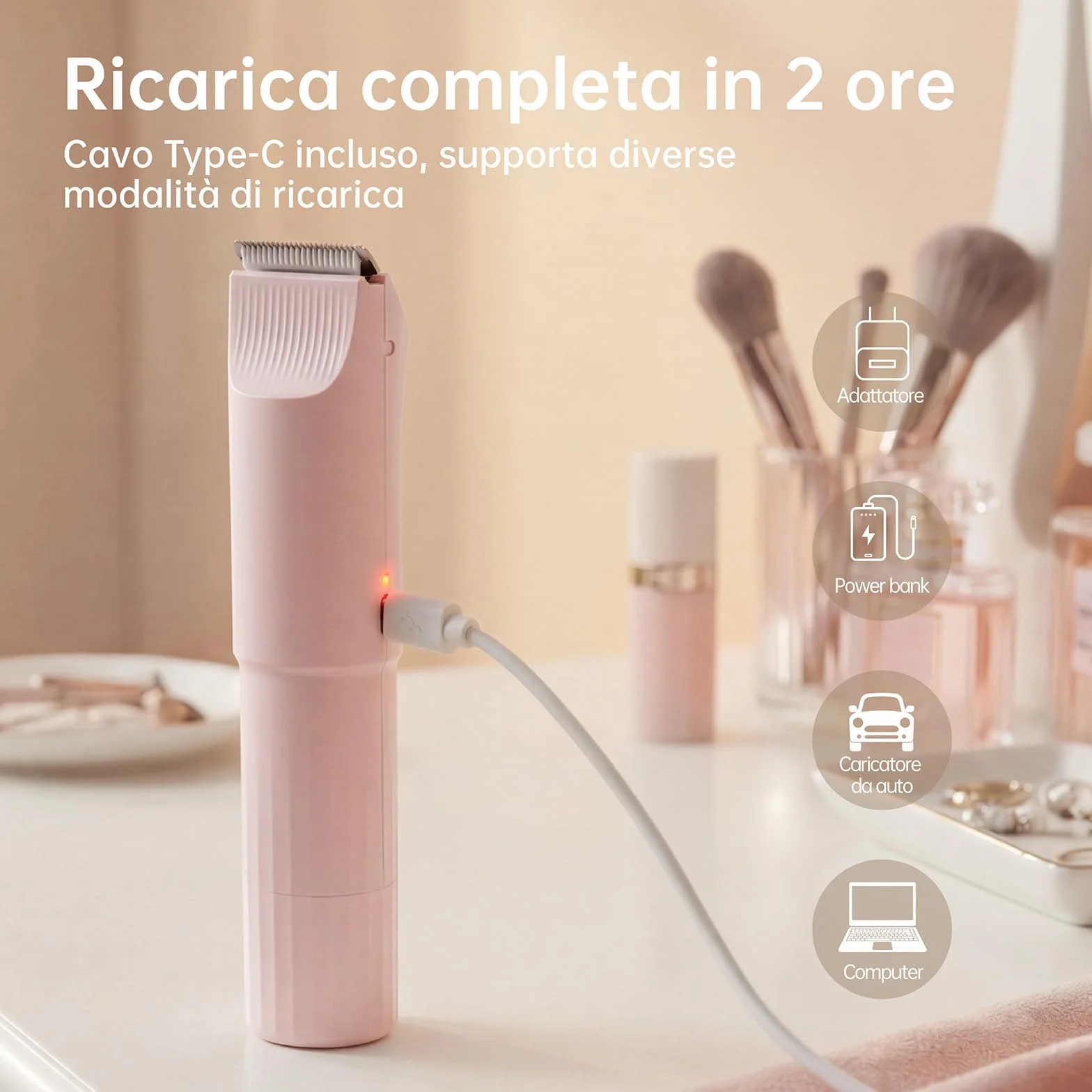 Rasoio Elettrico Donna 3 in 1 Ricaricabile USB per Viso Zone Intime Gambe Braccia Ascelle Bikini Pelli Sensibili Rosa
