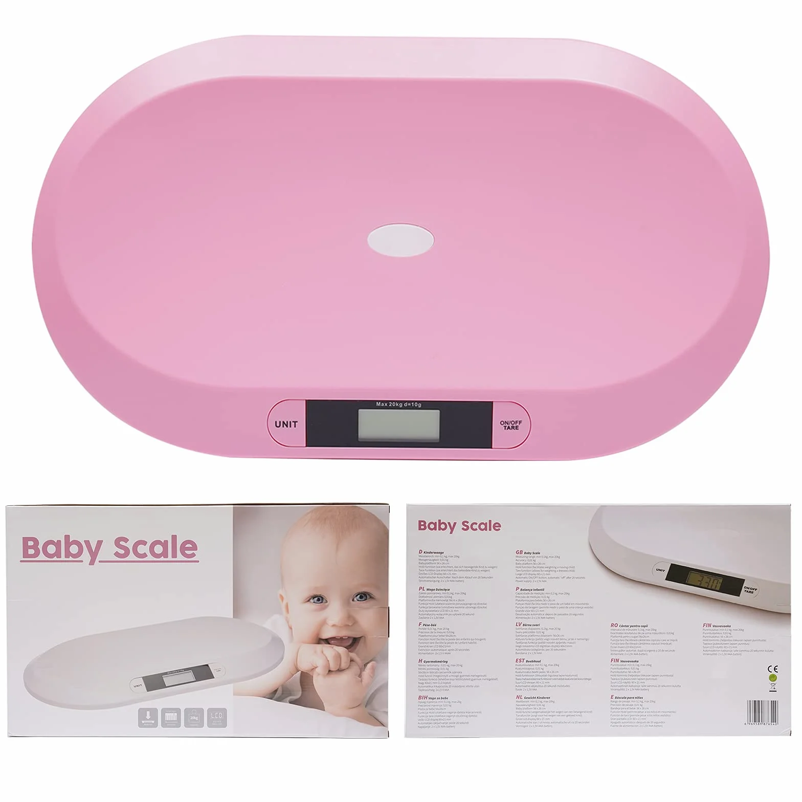 Bilancia digitale per bambini 20 kg LED spegnimento automatico tara rosa