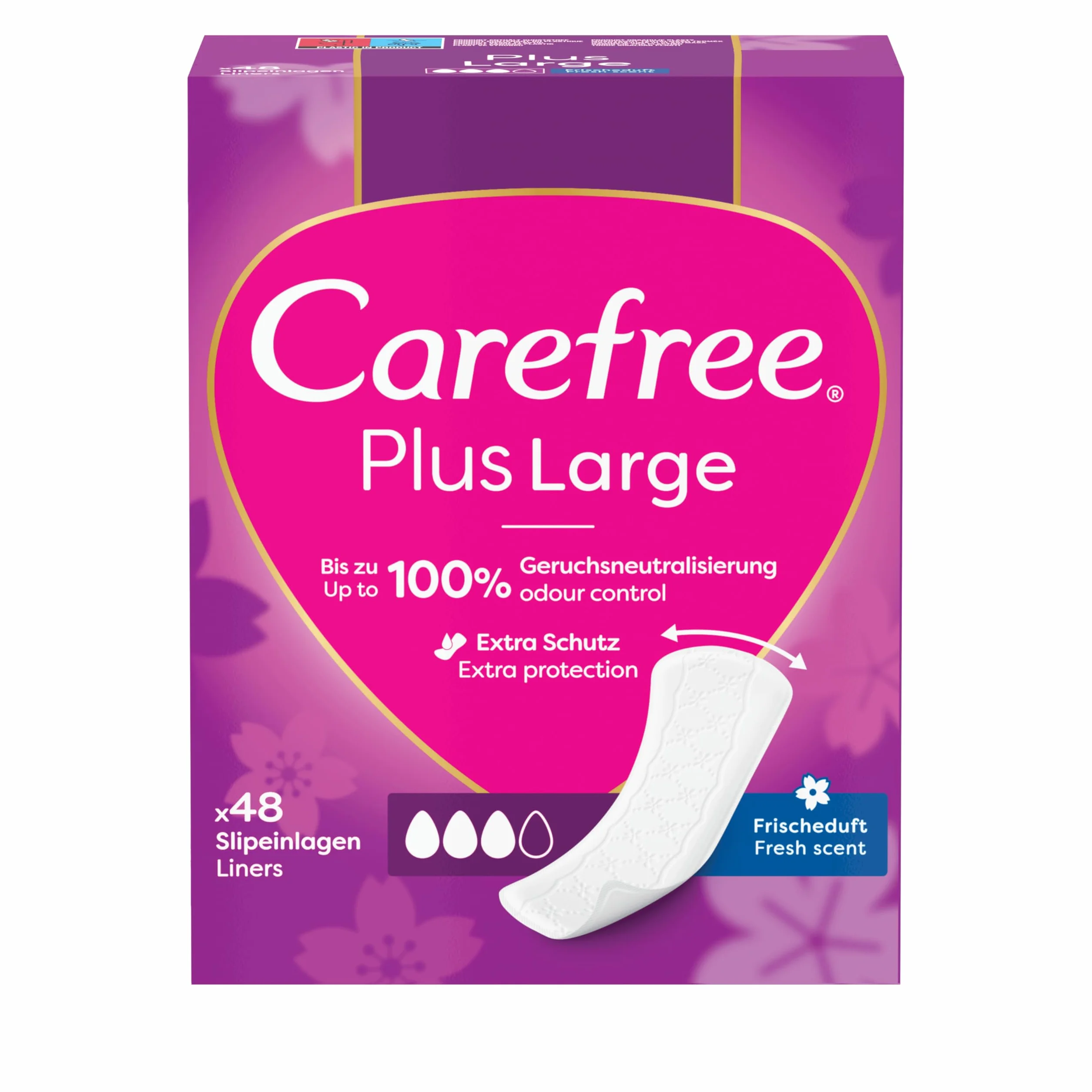 Carefree Salviette Plus Plus con anima migliorata, profumo fresco, tasso di assorbimento tre taglia L, extra largo, confezione da 48 pezzi