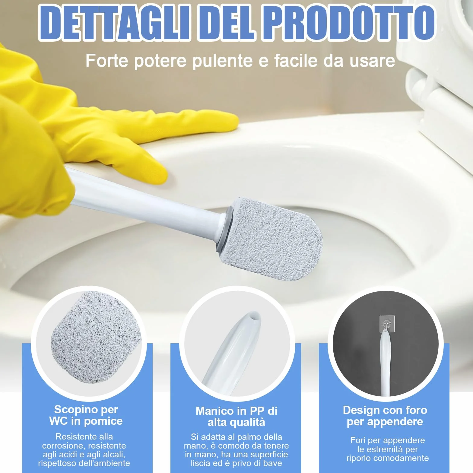 Scettar Pietra Pomice per WC, 6 Pezzi Pietra Pomice Naturale Pulizia con Manico, Pomice a Testa Tonda Può Essere Utilizzato per Pulire Le Macchie in Bagni, Toilette, Lavello (Grigio Blu)