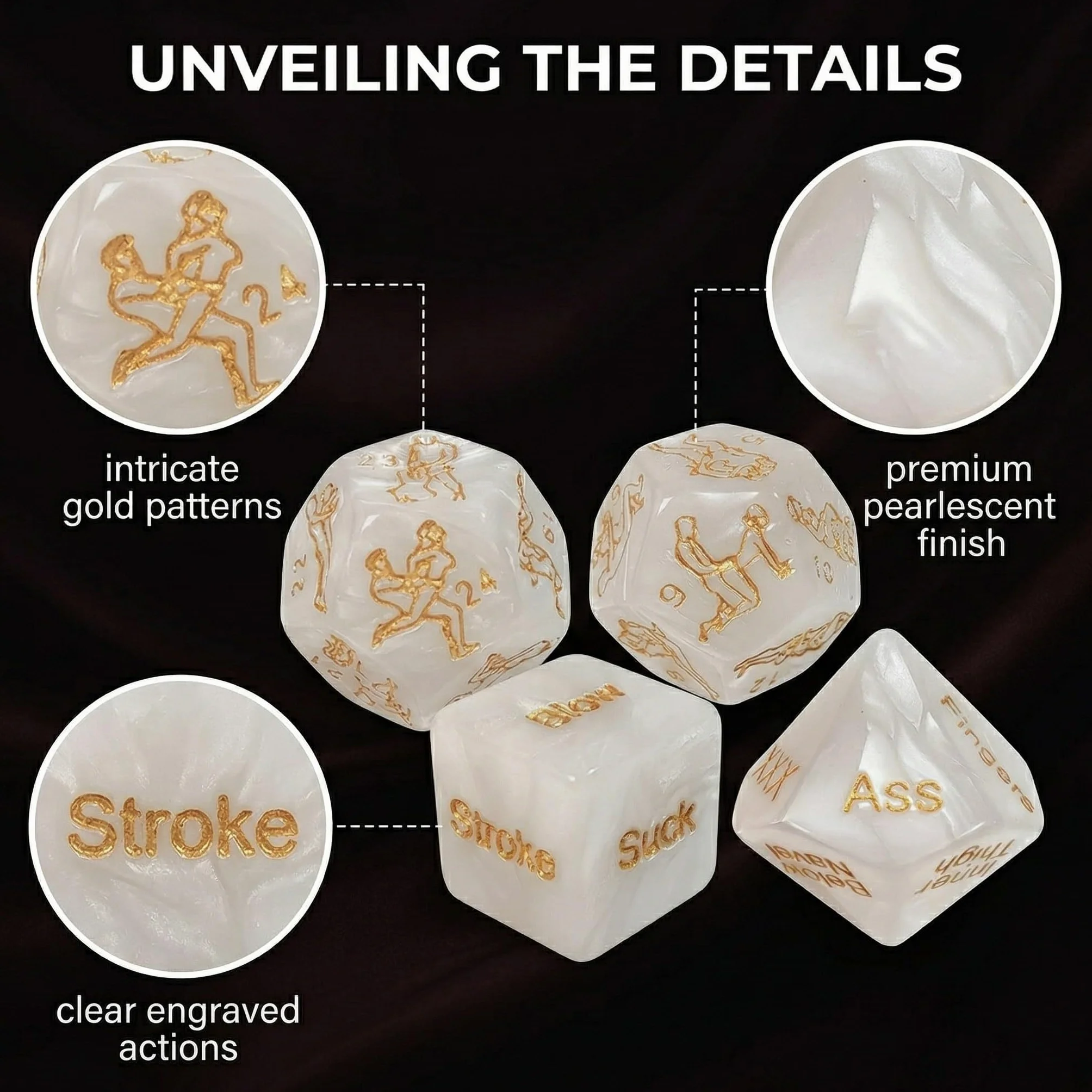 Coppia Di Dadi Da Gioco Per Coppie, 4 Pezzi, Regali Per Uomini, Dadi Decisionali Per Anniversari, Colore Bianco Con Motivi Dorati, Dimensione 18-25Mm