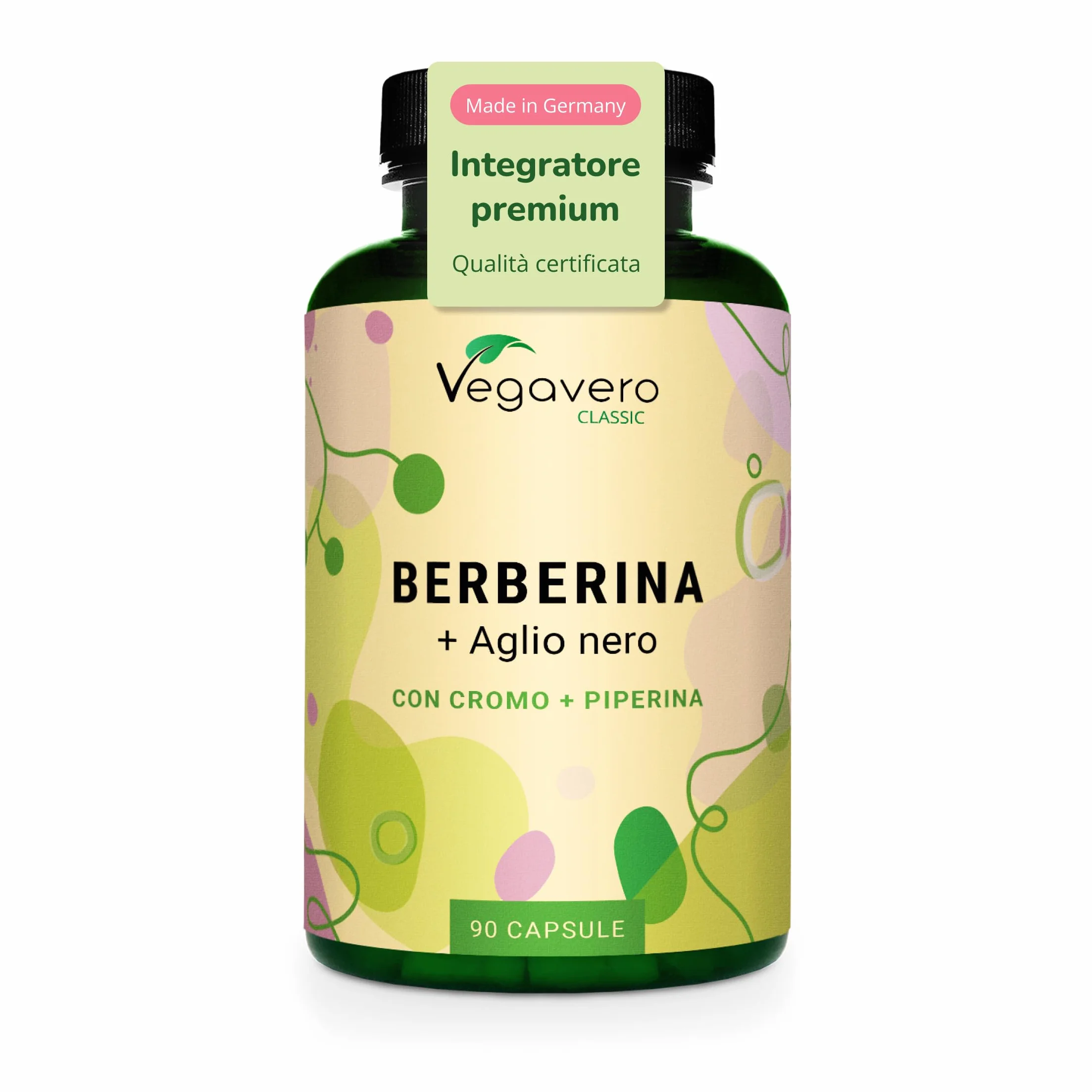 Berberina 1.000 mg | con Cromo, Pepe Nero e Aglio Nero | Berberine Pura e Naturale 97% da Berberis aristata | Vegan e Senza Additivi | Vegavero®