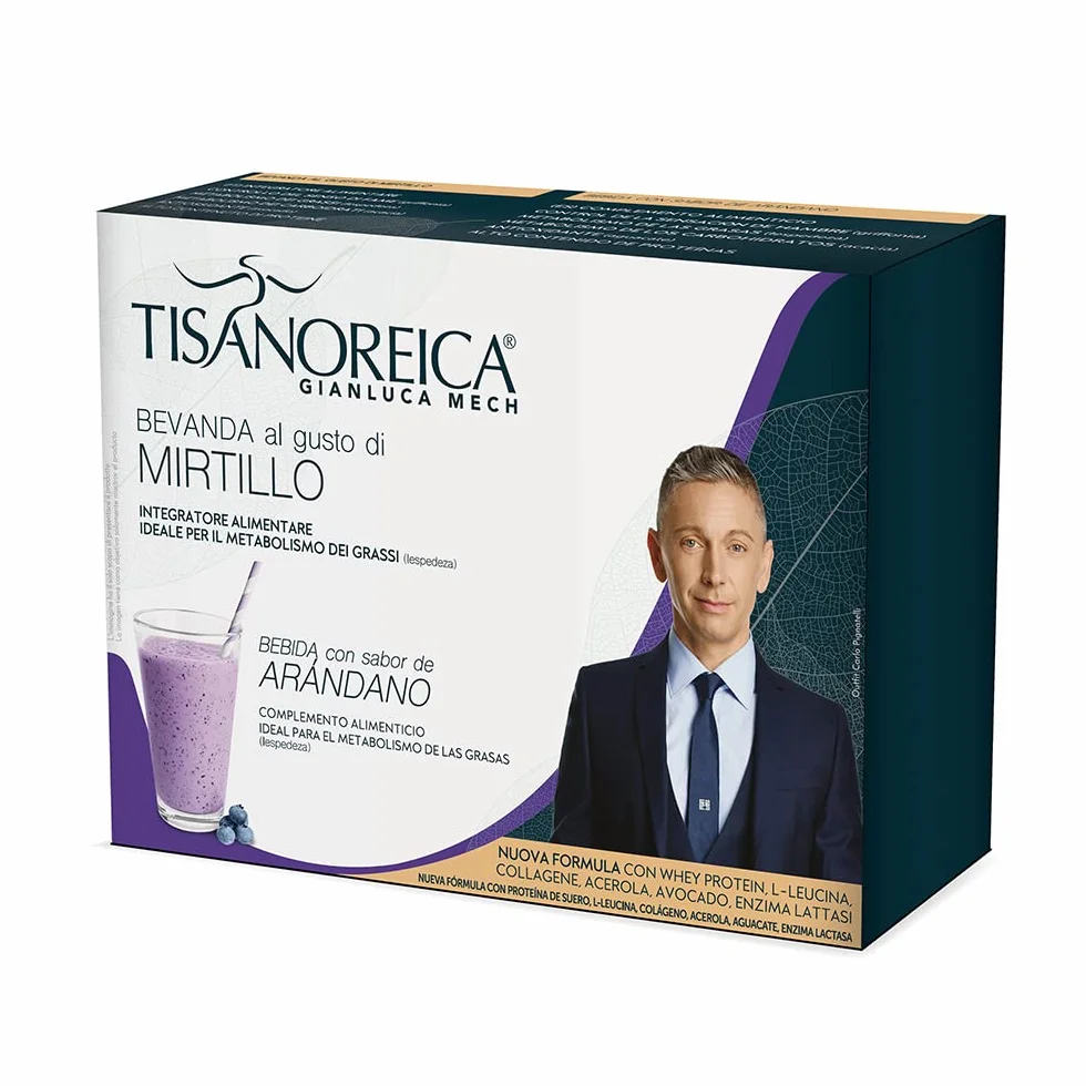 Gianluca Mech | Tisanoreica Bevanda Proteica al Gusto di Mirtillo, 4 x 28g Integratore Alimentare Keto, Supporto Muscolare, 347kcal per 100g