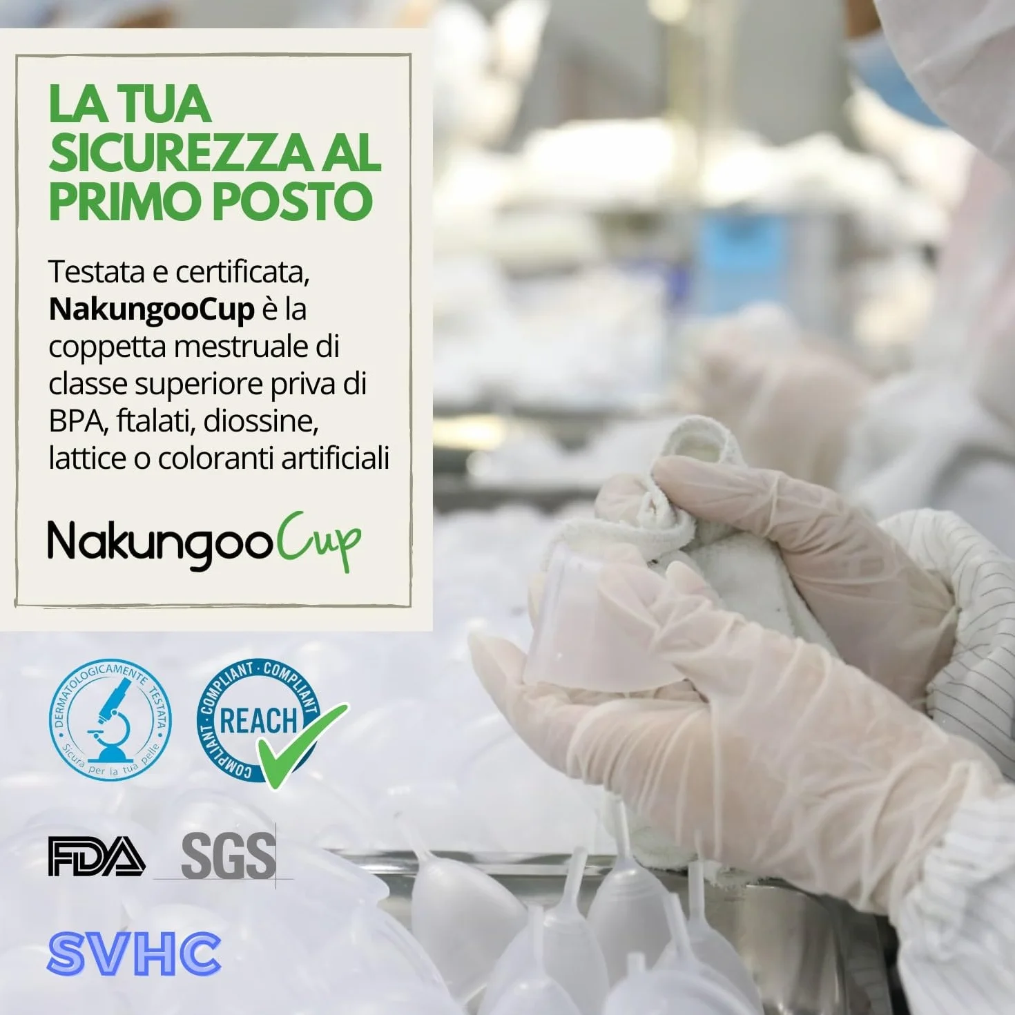 Nakungoo Cup Coppetta Mestruale Morbida 100% Silicone Medicale Certificata, Anallergica, Riutilizzabile per Flusso Abbondante | Kit Completo 2 Taglie (S e L) con Sterilizzatore, Sacchetta e Spazzolina