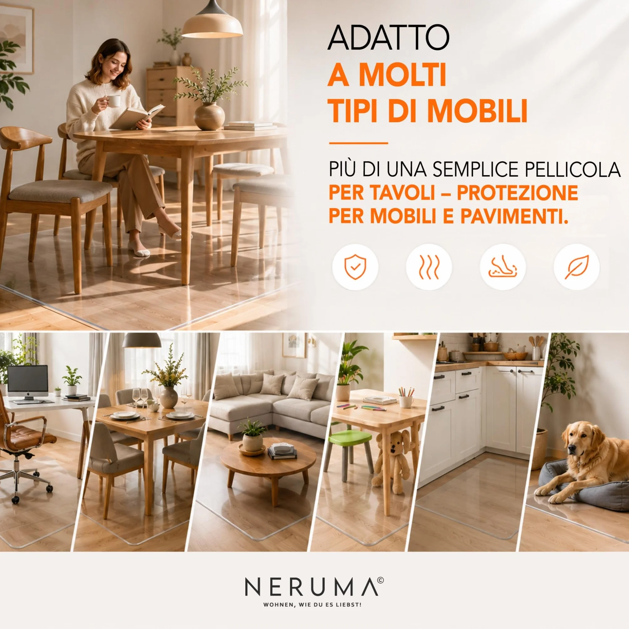 Copritavolo trasparente copritavolo, tovaglia trasparente, antimacchia, lavabile e ritagliabile individualmente – 2 mm