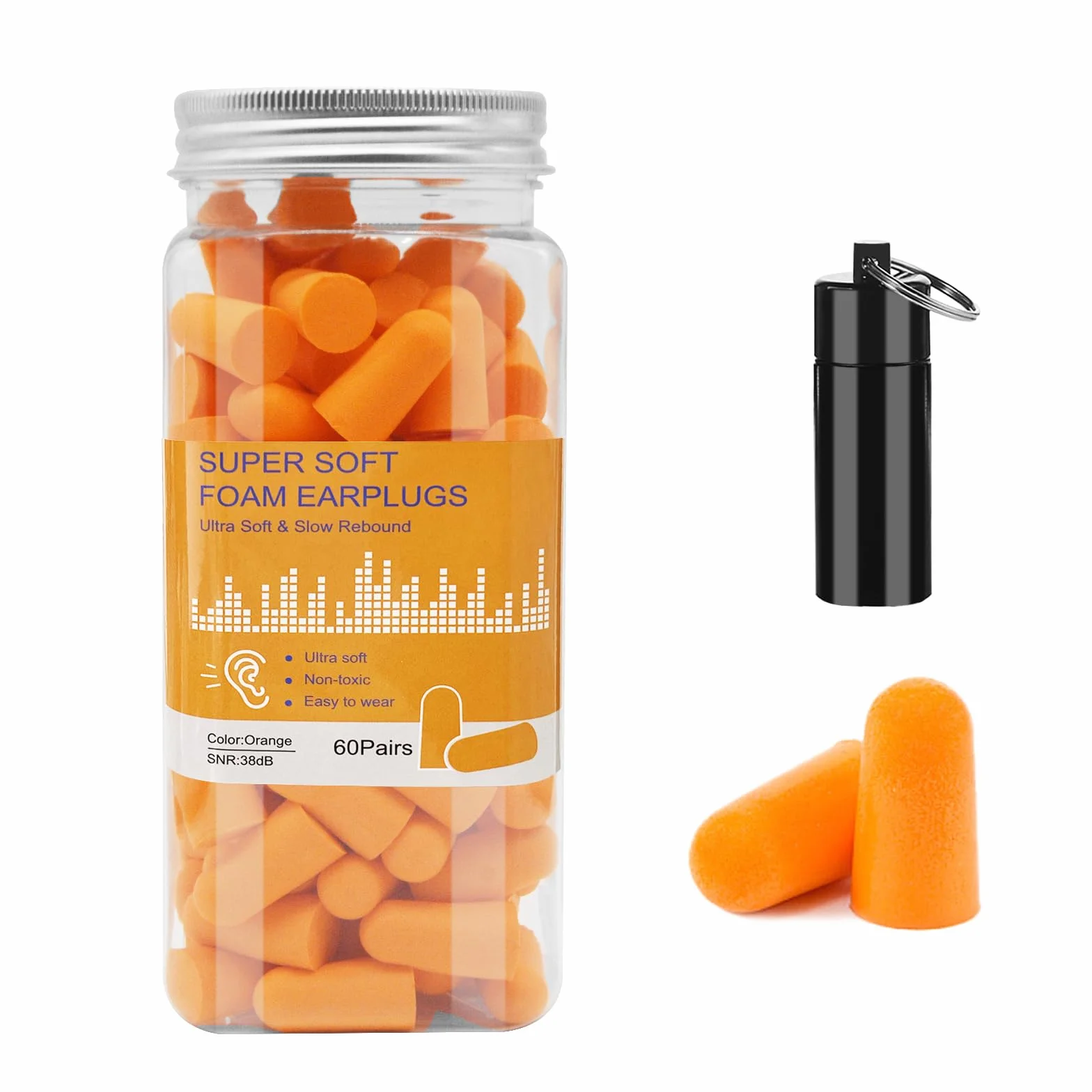 Tappi Orecchie Dormire 60 Paia Spugna Schiuma 38dB SNR Insonorizzanti Custodia Portatile