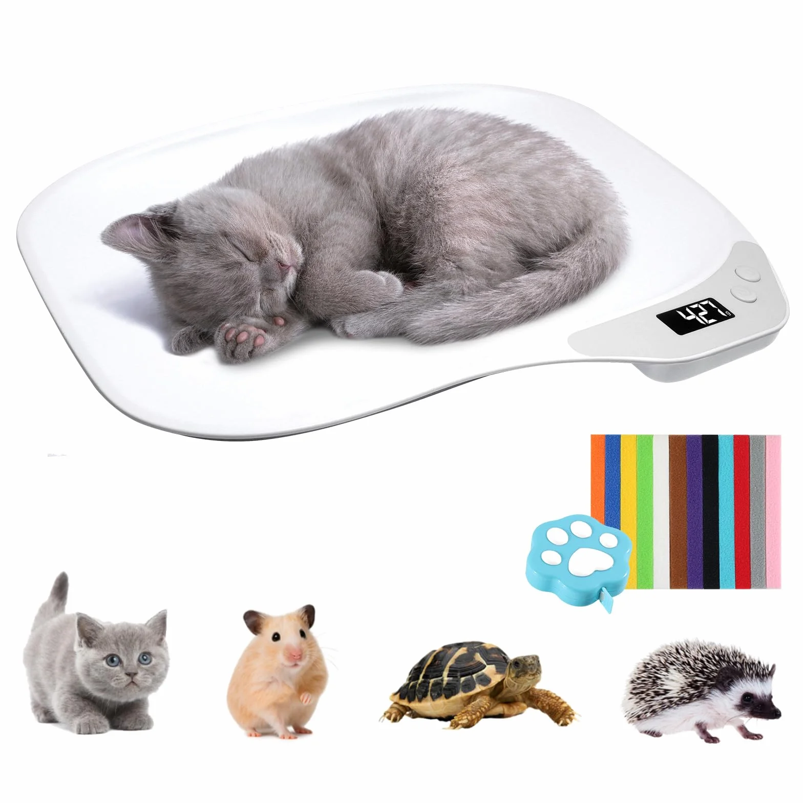 Bilancia Neonato Digitale per Cuccioli Cani 15 Kg LCD Quattro Modalità Pesatura Piccoli Animali 36x25,5 cm