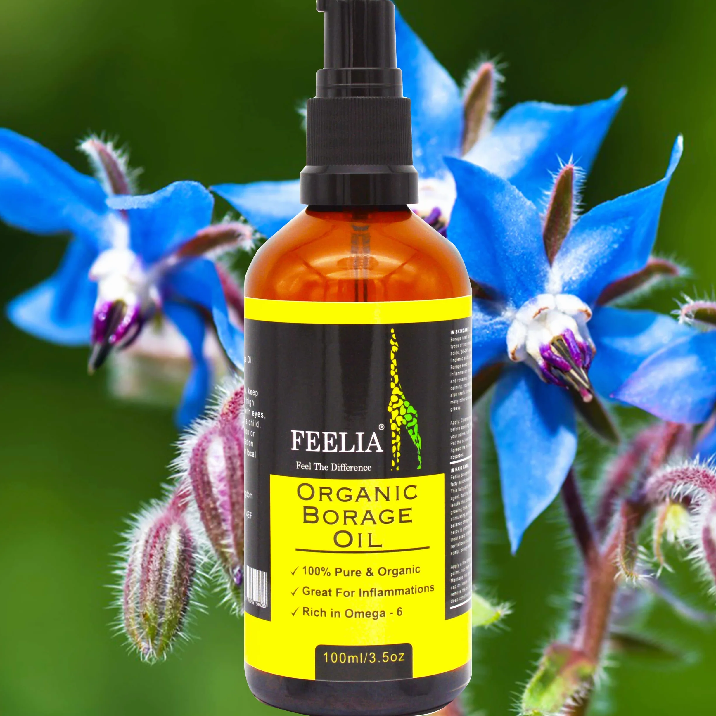 Feelia Olio di borragine organico spremuto a freddo ricco di Omega 6 100% puro