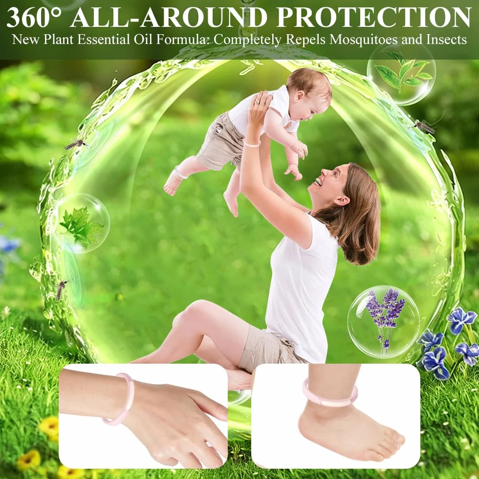 Bracciale repellente zanzare con olio essenziale, regolabile, 2 Pezzi