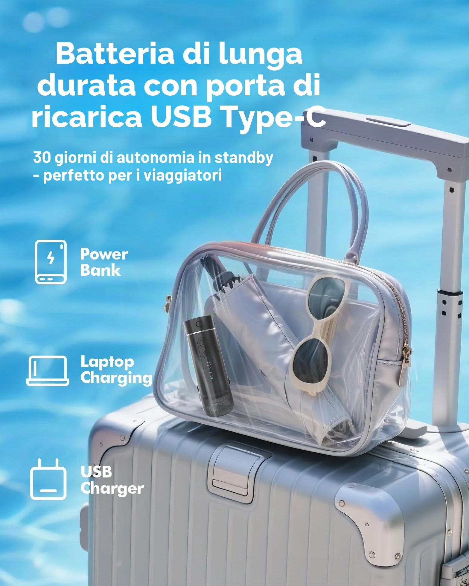Idropulsore Dentale Portatile, 5 Modalità, Serbatoio 180ml, Impermeabile IPX7, Mini Irrigatore Orale da Viaggio, Water Flosser per Casa e Spostamenti