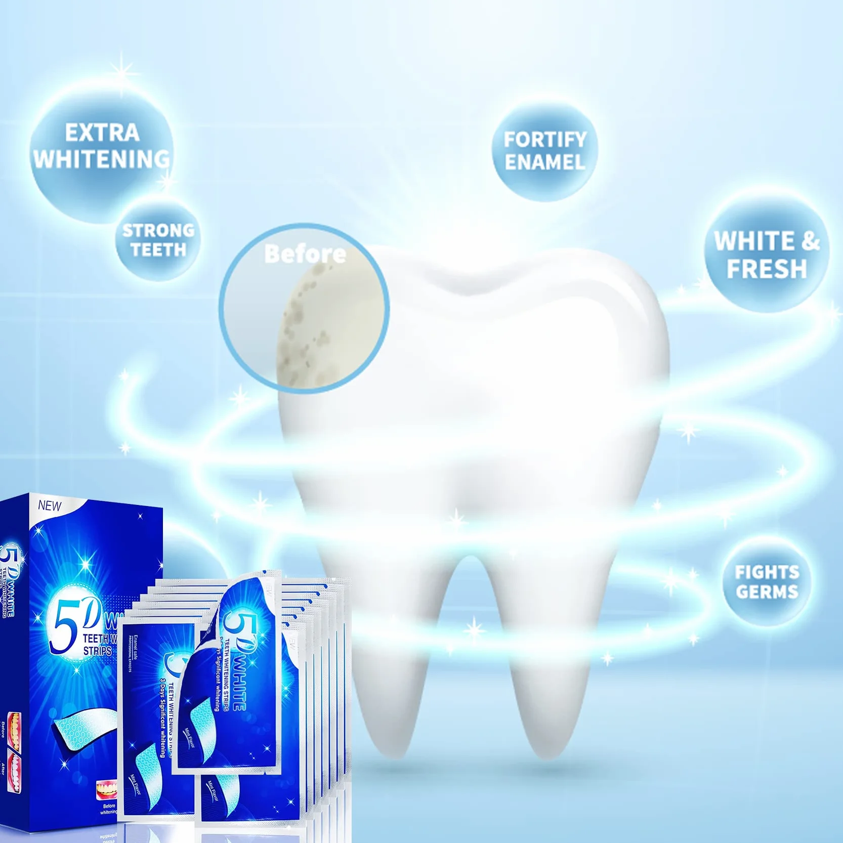 Strisce Sbiancanti Denti, 28 Striscie Sbianca Denti,Sbiancante Denti per lo Sbiancamento e la Pulizia dei Denti
