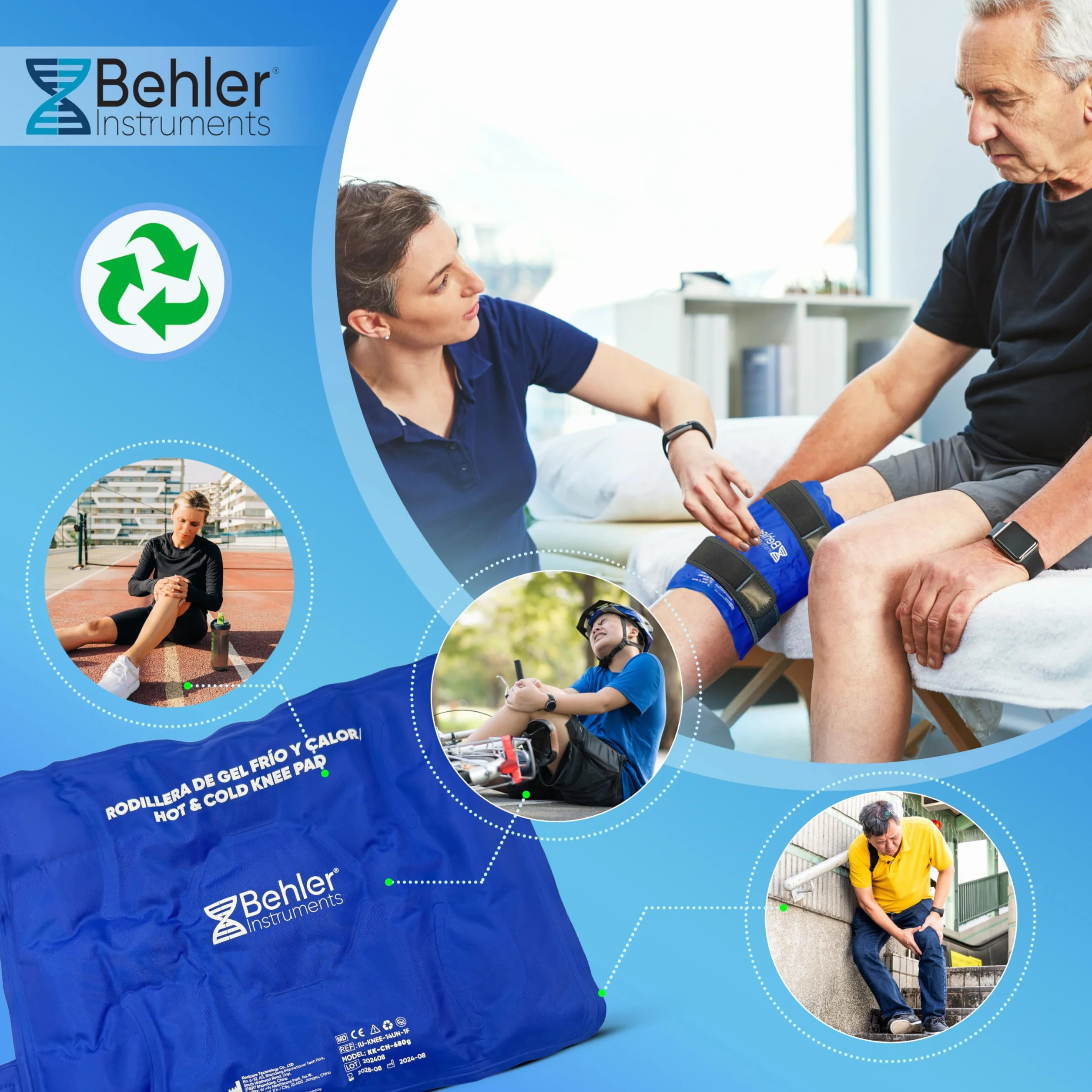 Ghiaccio Gel Riutilizzabile per Ginocchio, Sollievo Dolore Lesioni, Cinghie Regolabili, Microonde Congelatore