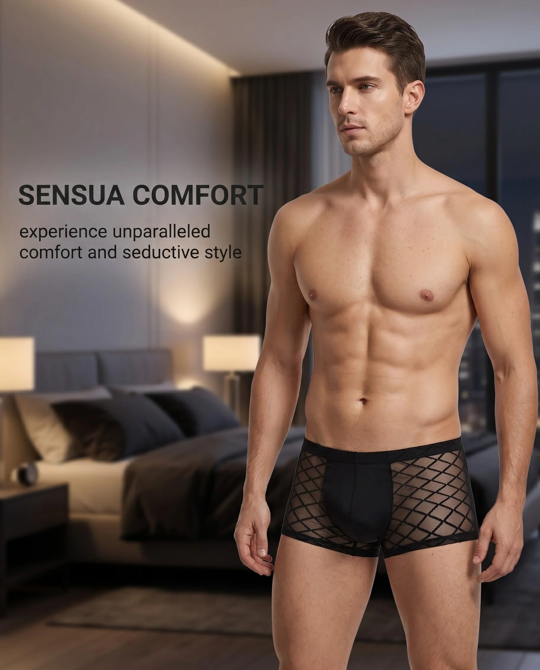 Boxer Intimo Uomo Rete Mutande Trasparenti Cintura Elastica Biancheria Intima Traspiranti Morbidi Perizoma Seducente Corte Hipster