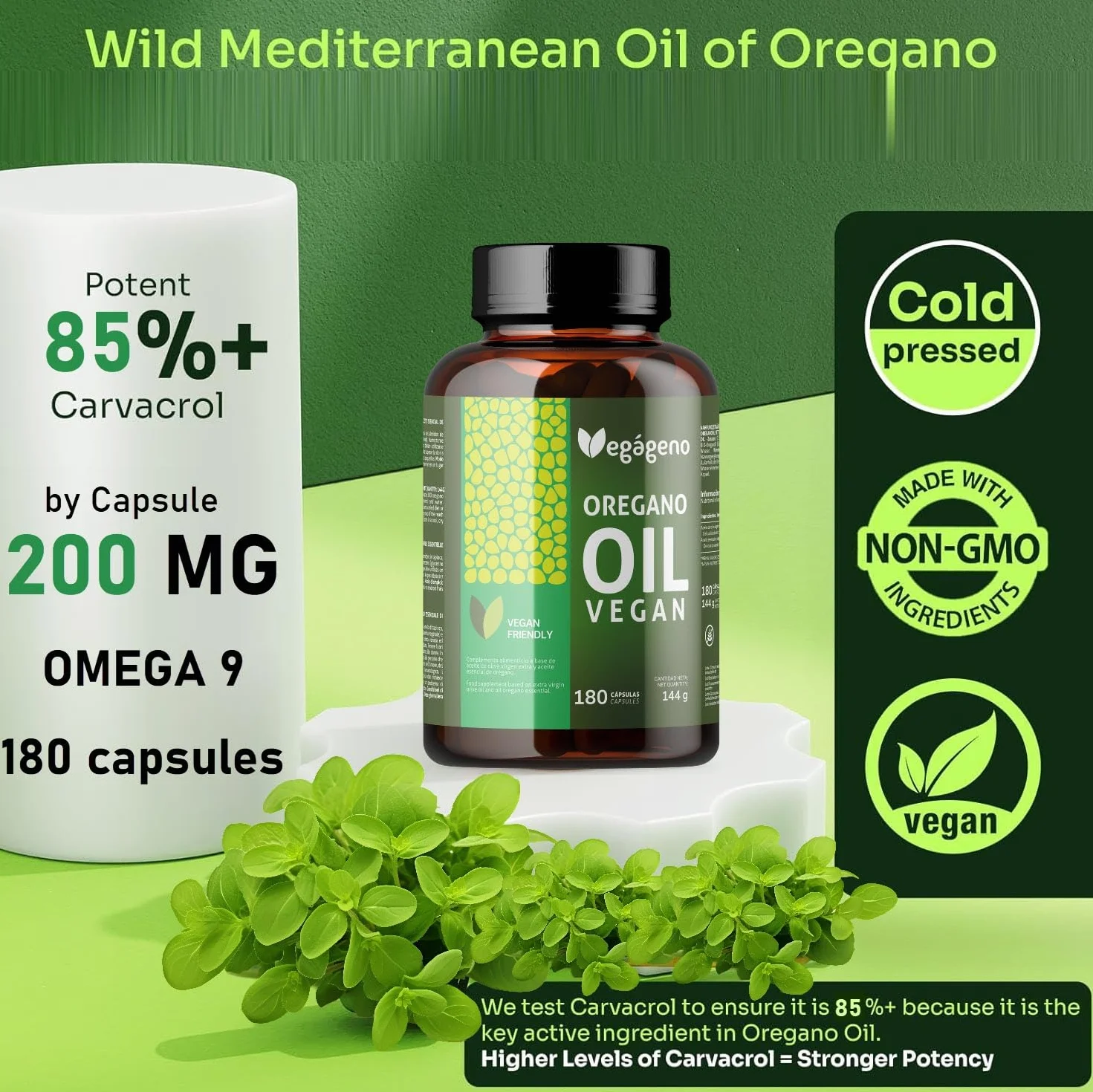 Olio Essenziale di Origano 180 Capsule 200mg con Omega 9 e Carvacrolo Integratore Alimentare Vegano