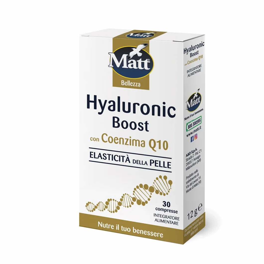 Matt Hyaluronic Boost Integratore Acido Ialuronico Compresse con Coenzima Q10 e Vitamina C 30 Compresse